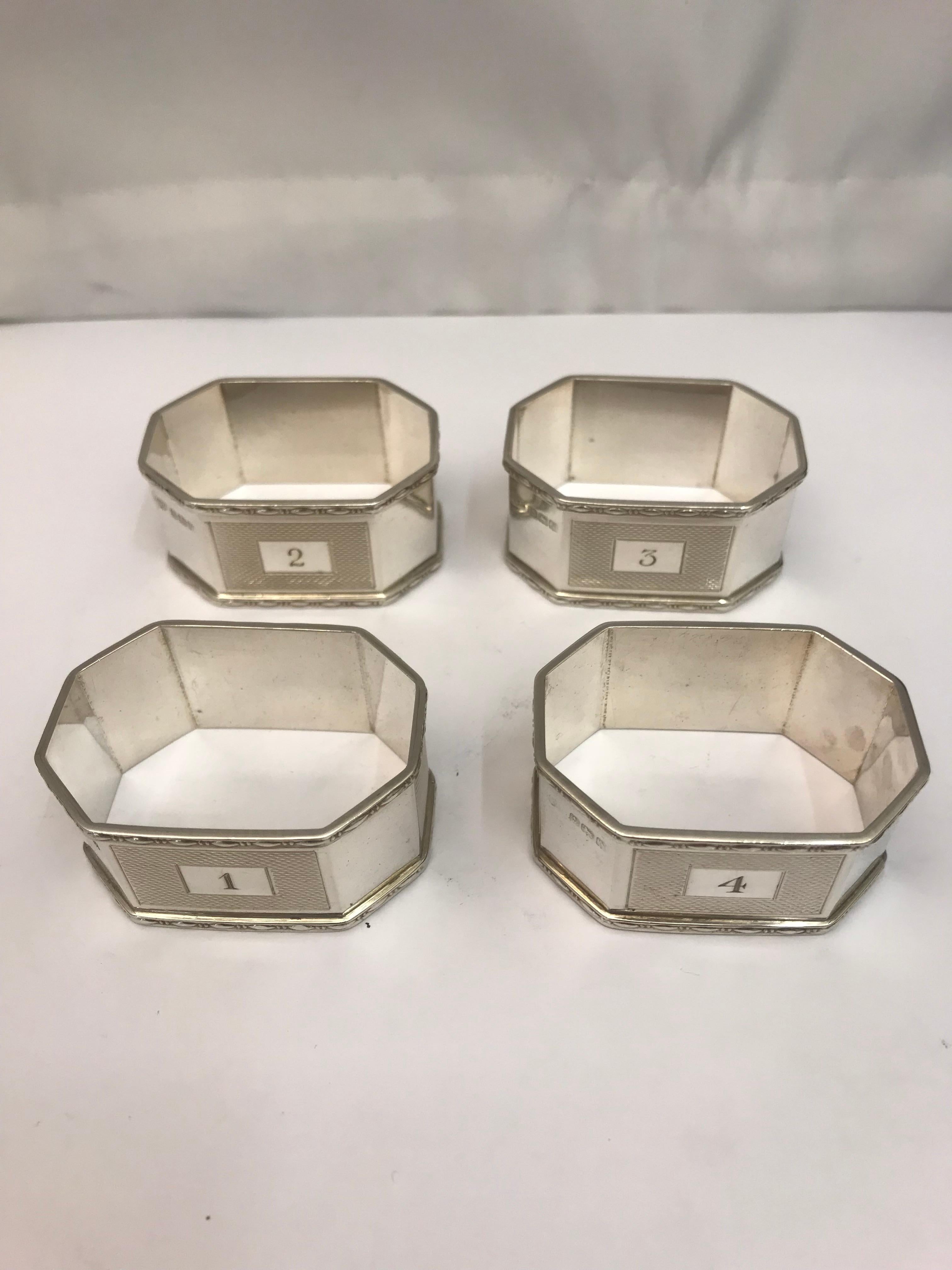 English Antique Silver Napkin Rings with Original Box For Sale