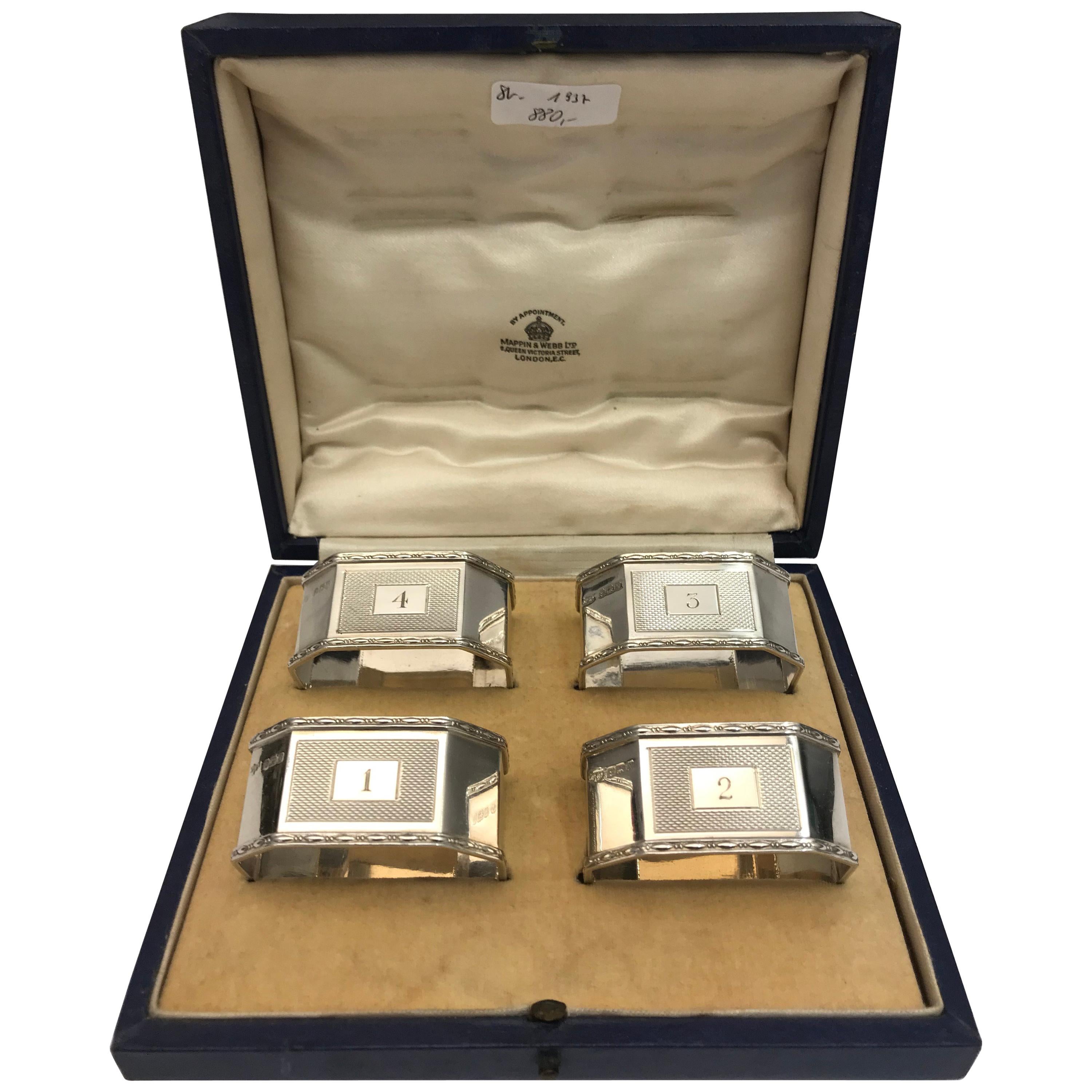 Antique Silver Napkin Rings with Original Box For Sale
