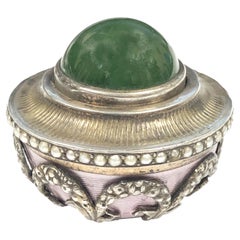 Antique Silver Nephrite Enamel and Gem Set Bell Push