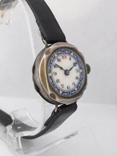 Antique Silver Nicely Inlaid Enamel Dial Ladies Trench Watch