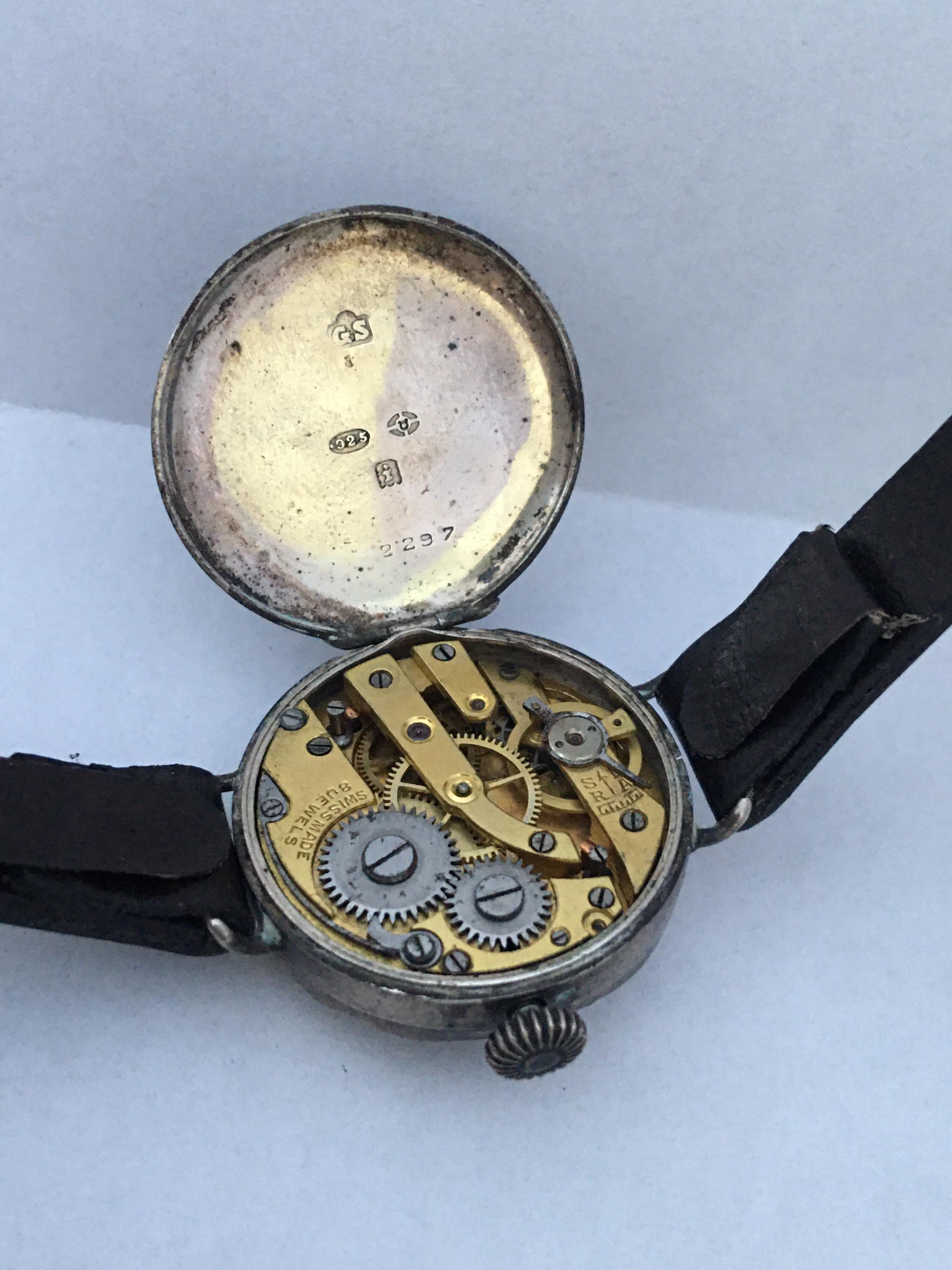Antique Silver Nicely Inlaid Enamel Dial Ladies Trench Watch For Sale 2