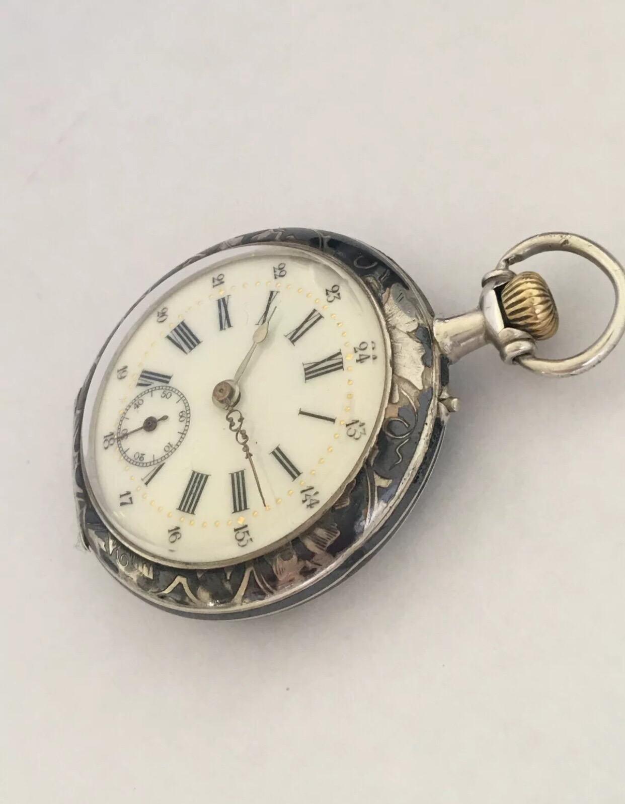 Antique Silver Niello Engraved Cased Pocket Watch For Sale 4