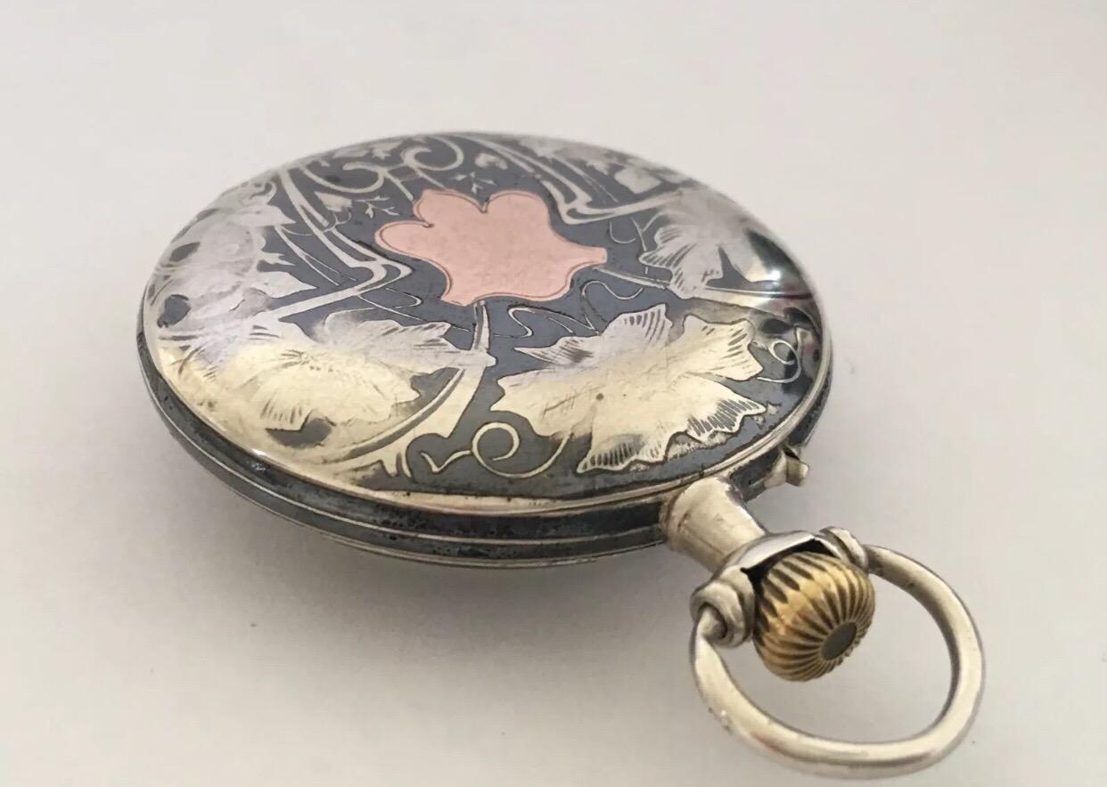 Antique Silver Niello Engraved Cased Pocket Watch For Sale 5