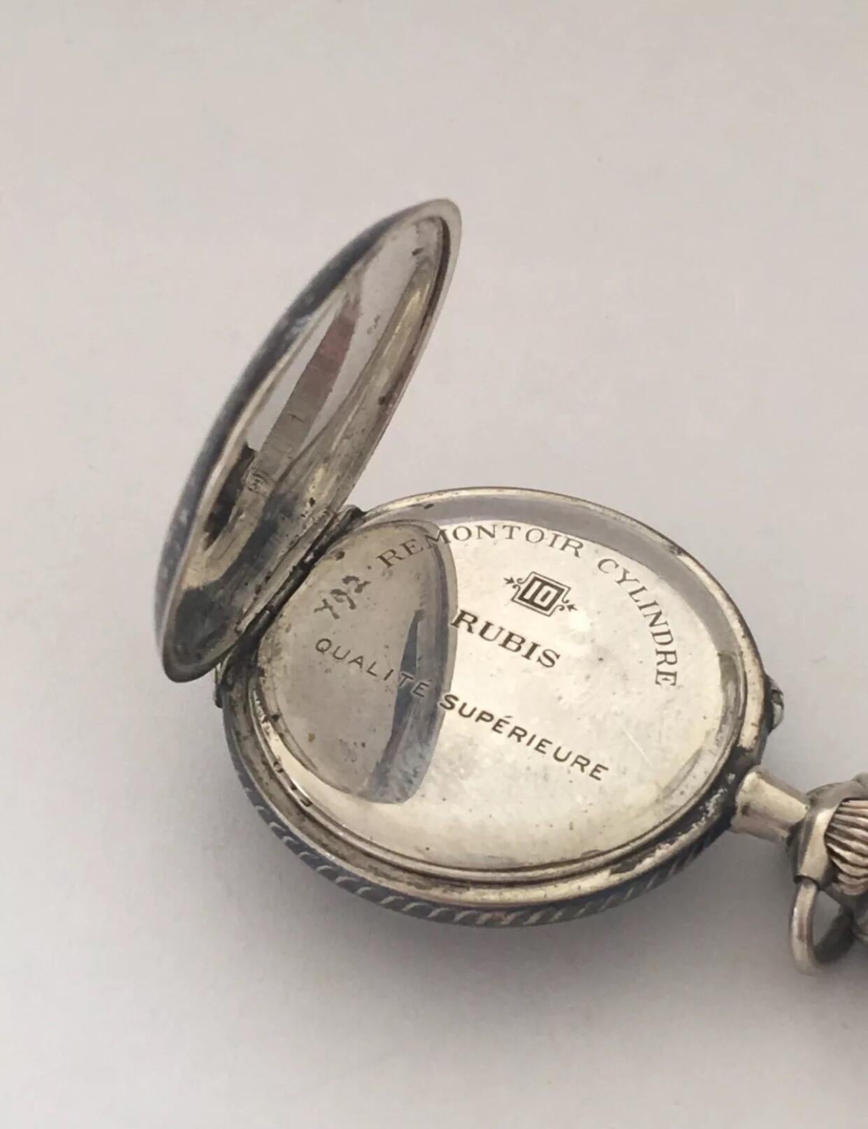 Antique Silver Niello Stem-Wind Pocket/ Fob Watch with Chain In Good Condition For Sale In Carlisle, GB
