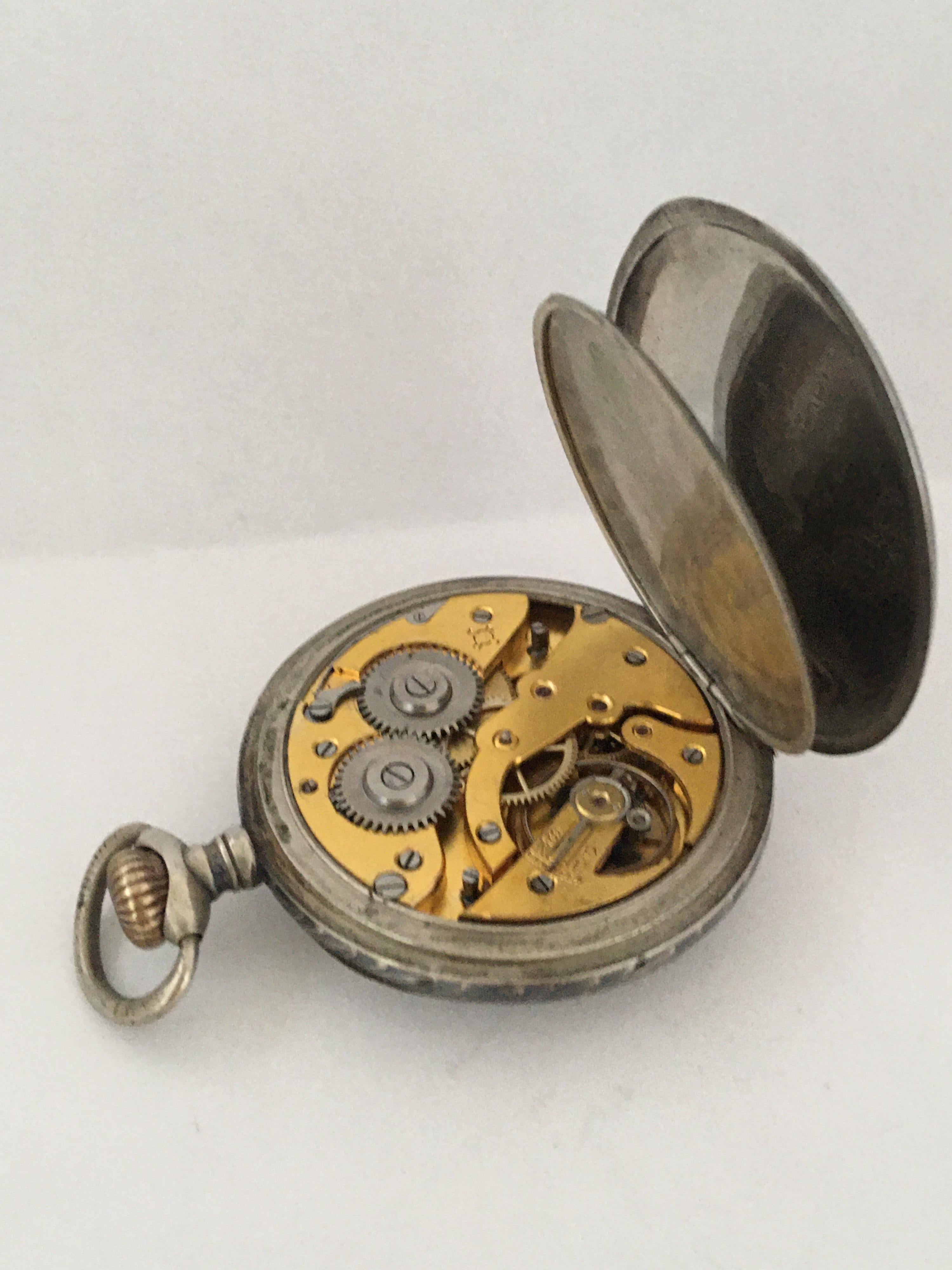 Antique Silver Niello Stem-Wind Pocket Watch For Sale 3