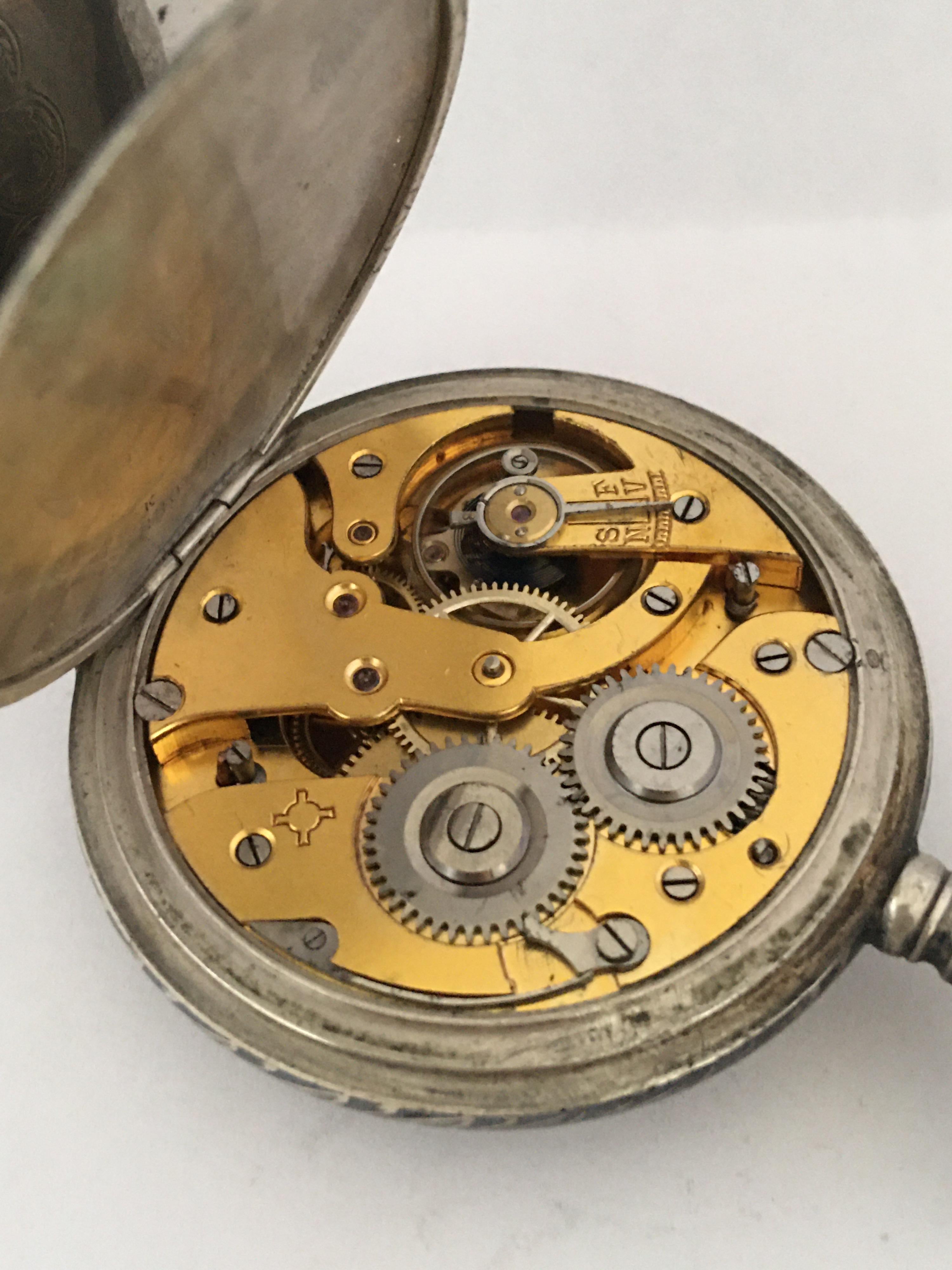 Antique Silver Niello Stem-Wind Pocket Watch For Sale 4