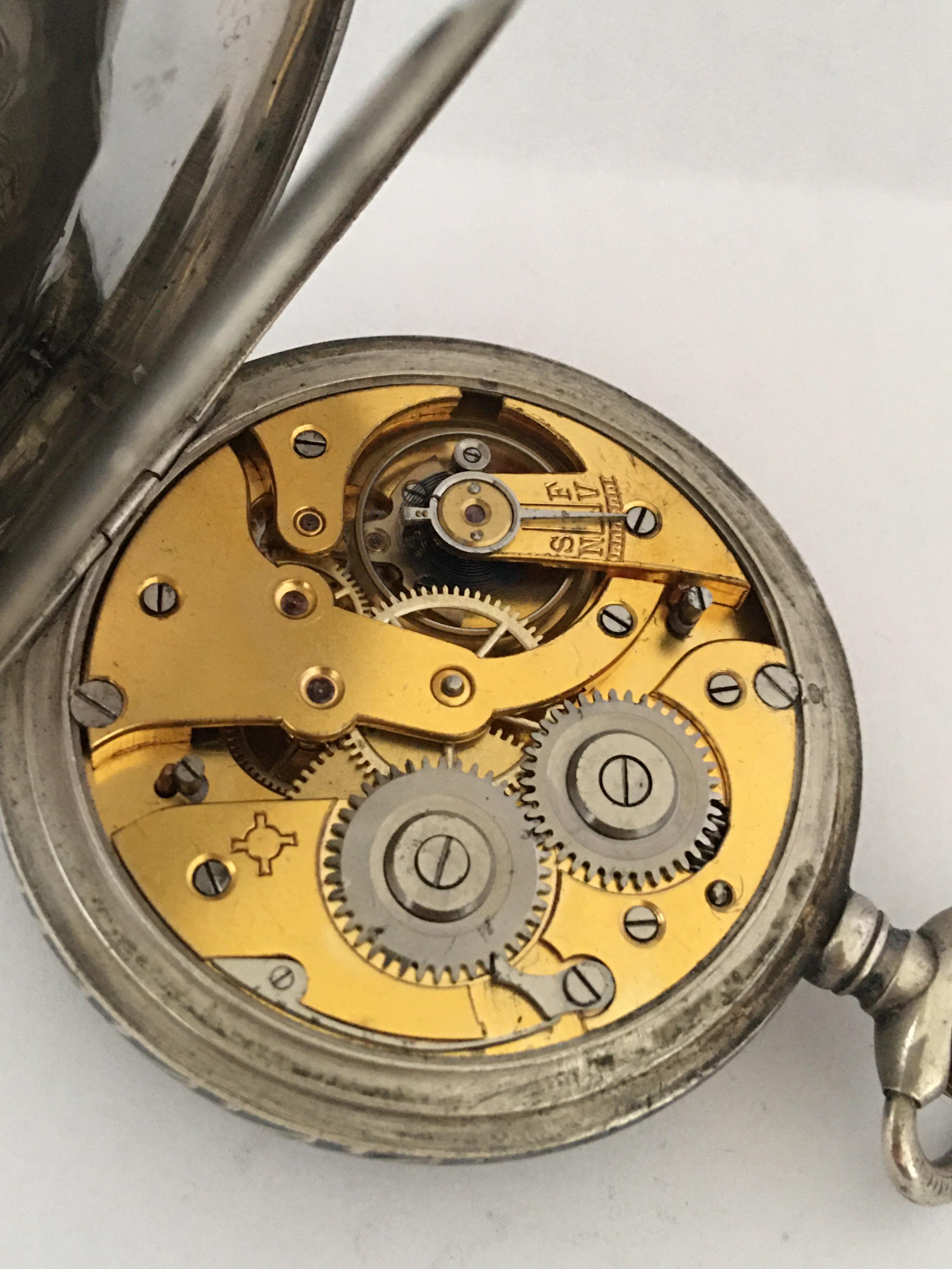 Antique Silver Niello Stem-Wind Pocket Watch For Sale 7