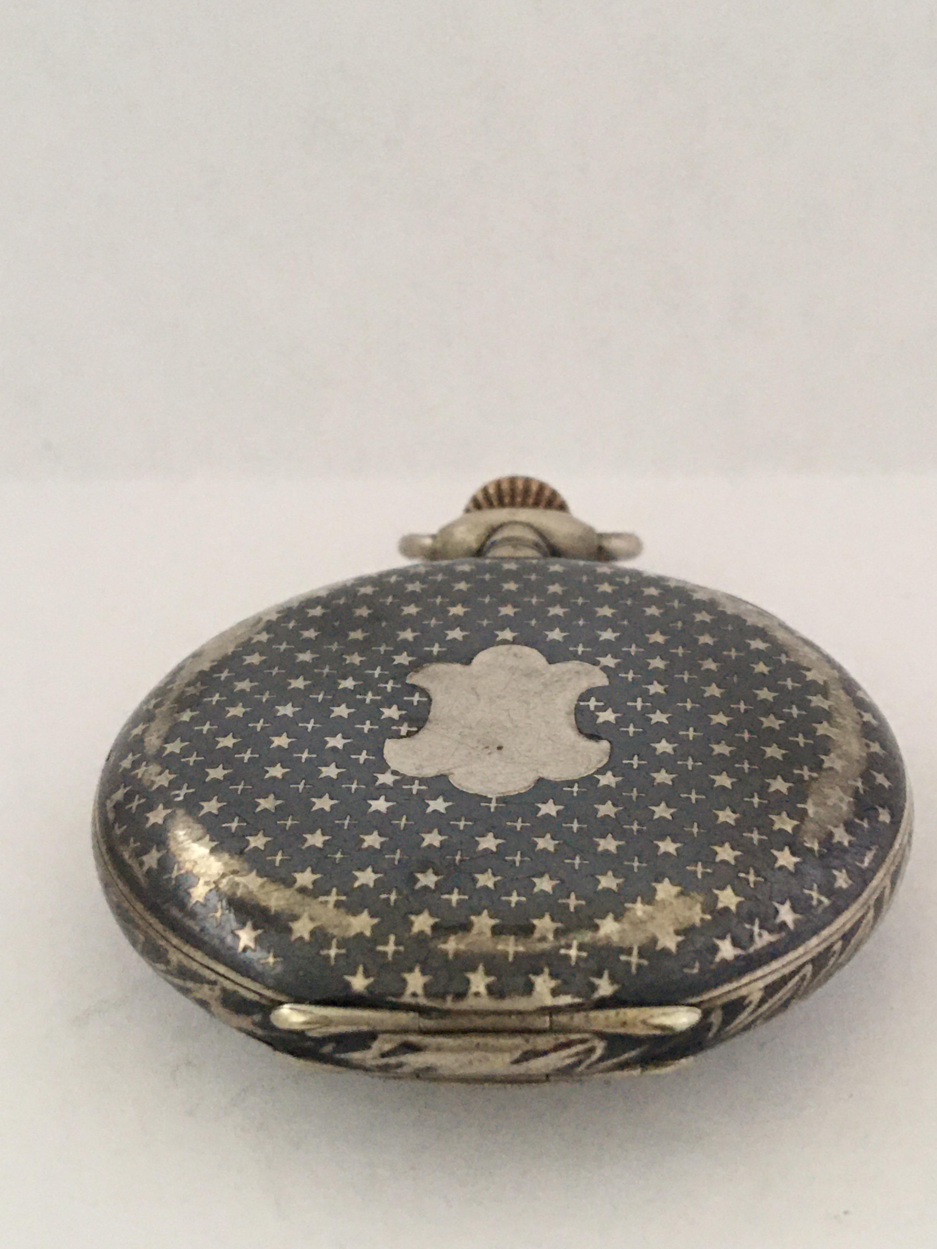 Antique Silver Niello Stem-Wind Pocket Watch For Sale 8