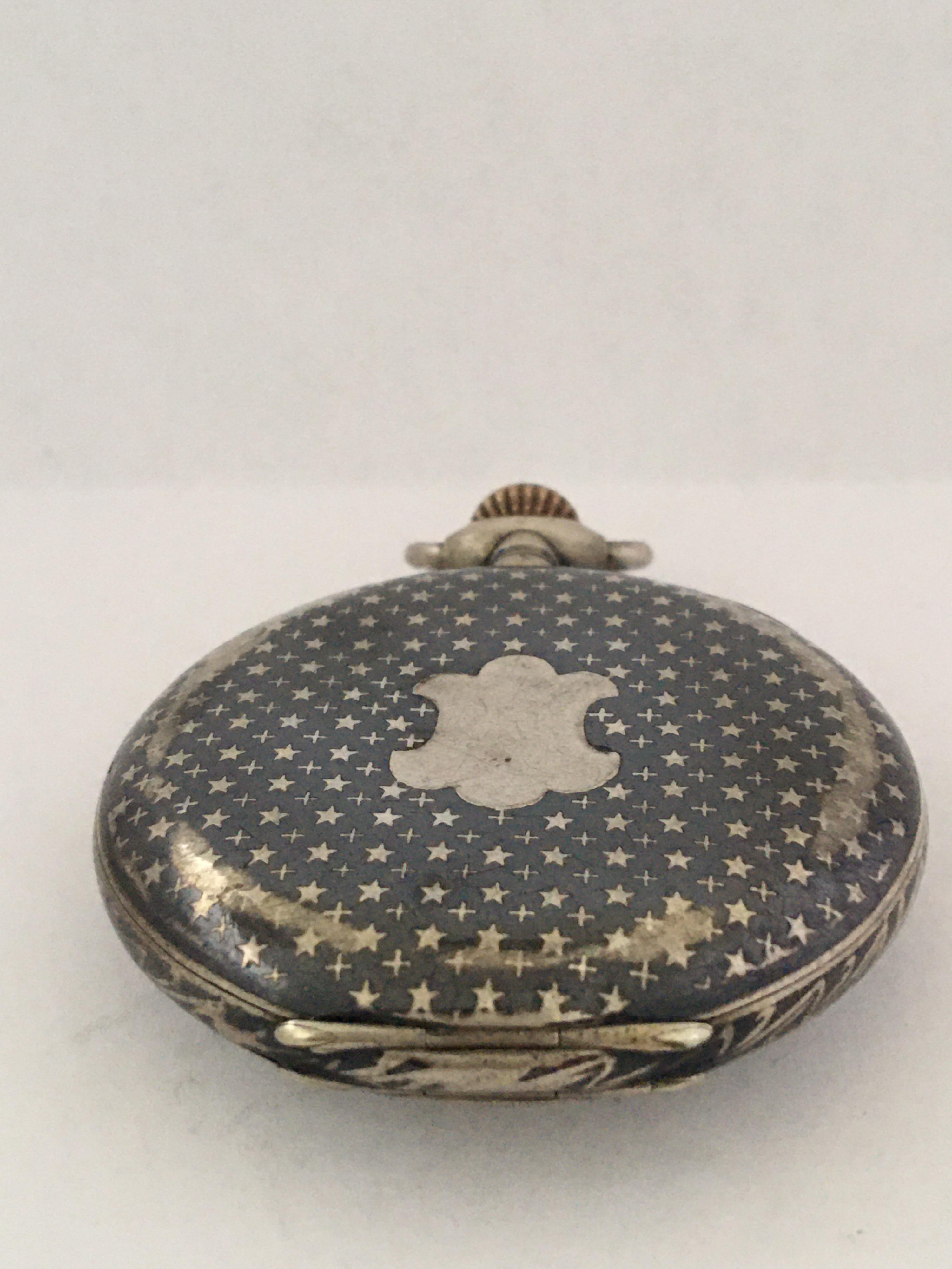 Antique Silver Niello Stem-Wind Pocket Watch For Sale 10