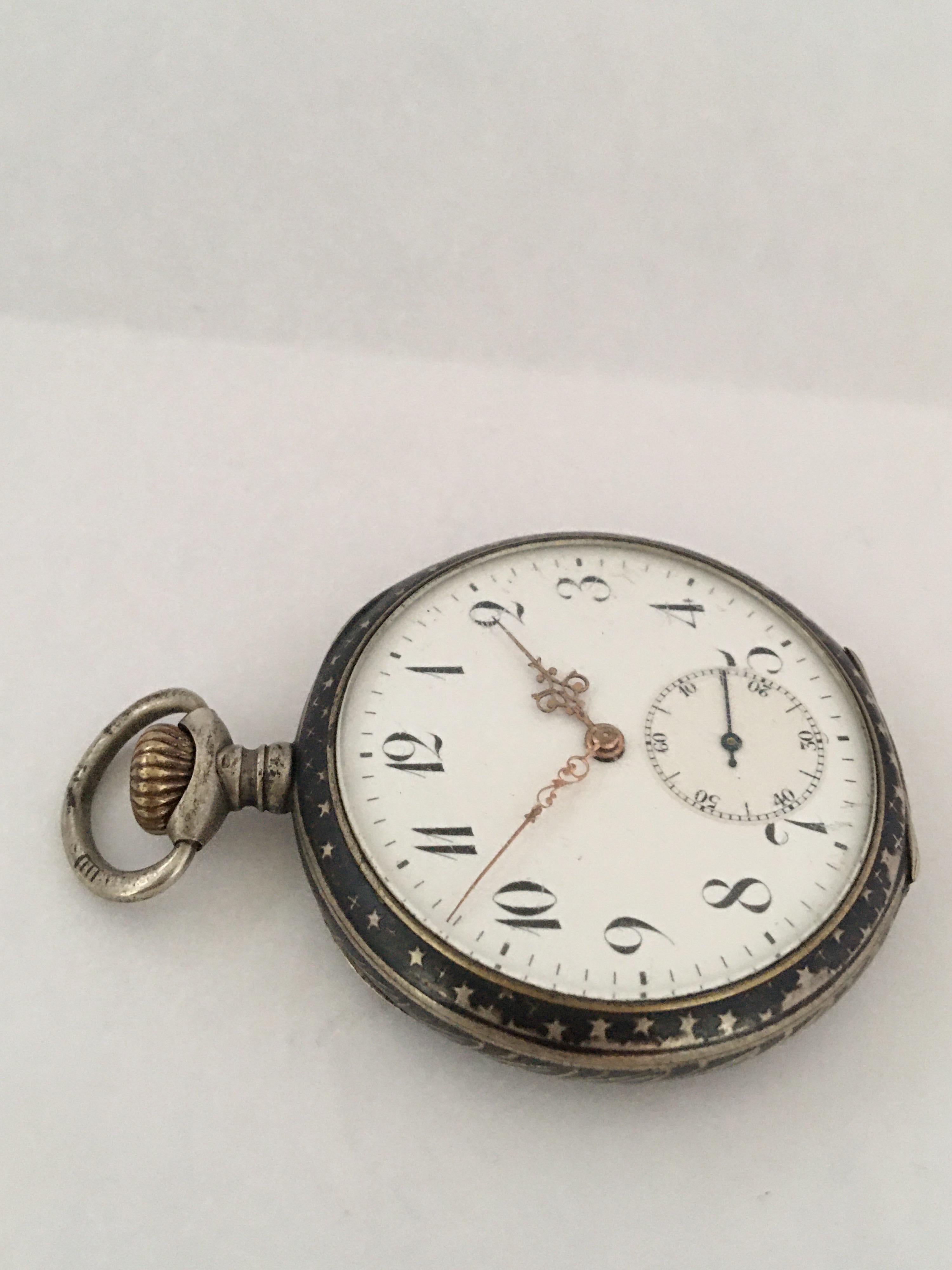 Antique Silver Niello Stem-Wind Pocket Watch For Sale 9