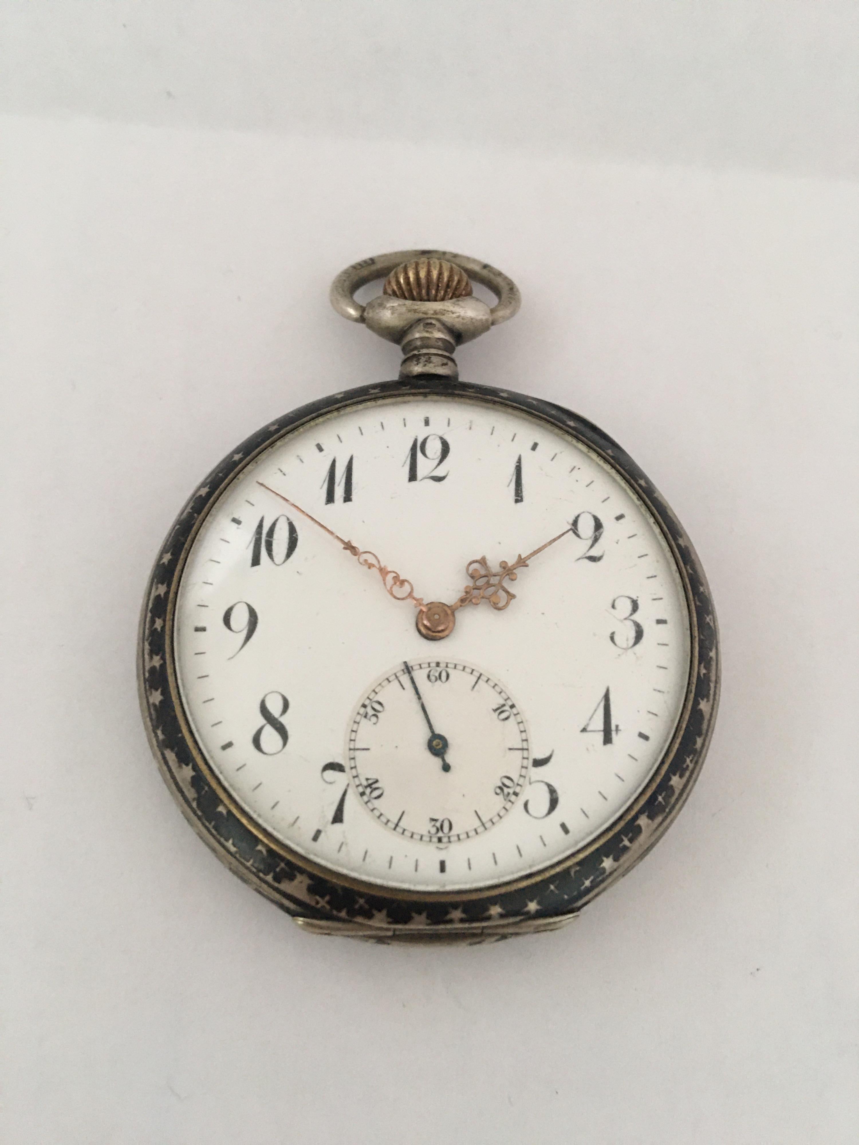 Antique Silver Niello Stem-Wind Pocket Watch For Sale 10