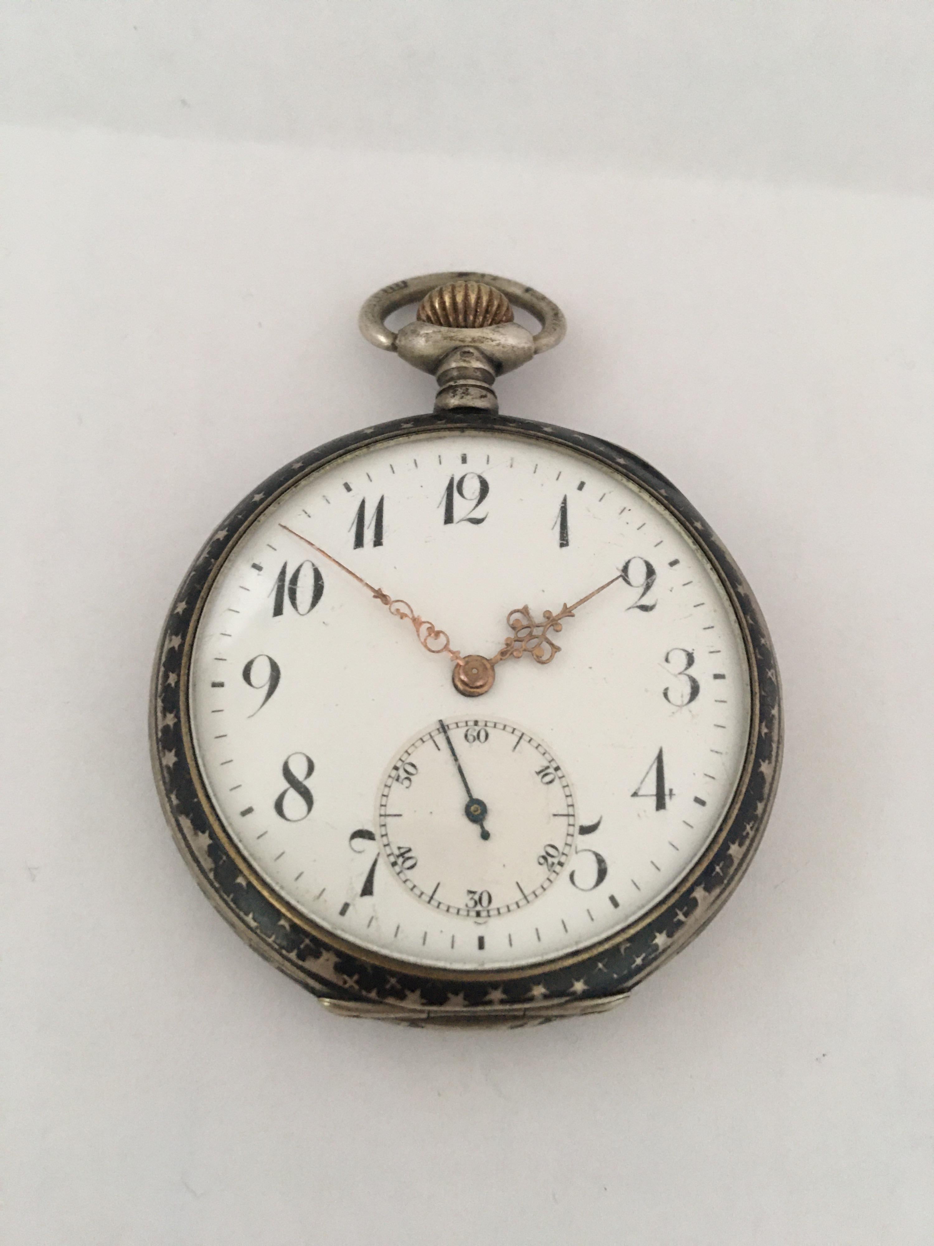 Antique Silver Niello Stem-Wind Pocket Watch For Sale 12