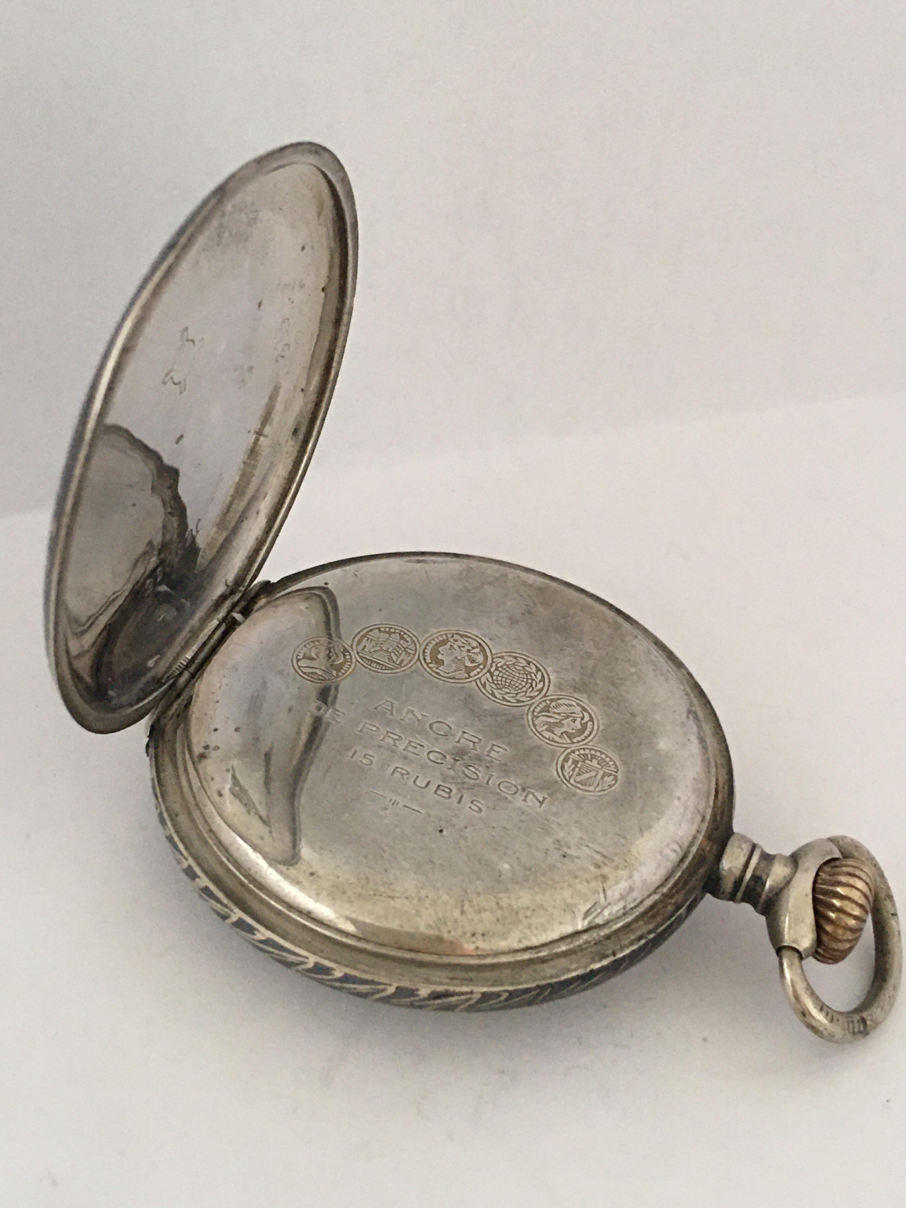 Antique Silver Niello Stem-Wind Pocket Watch For Sale 1