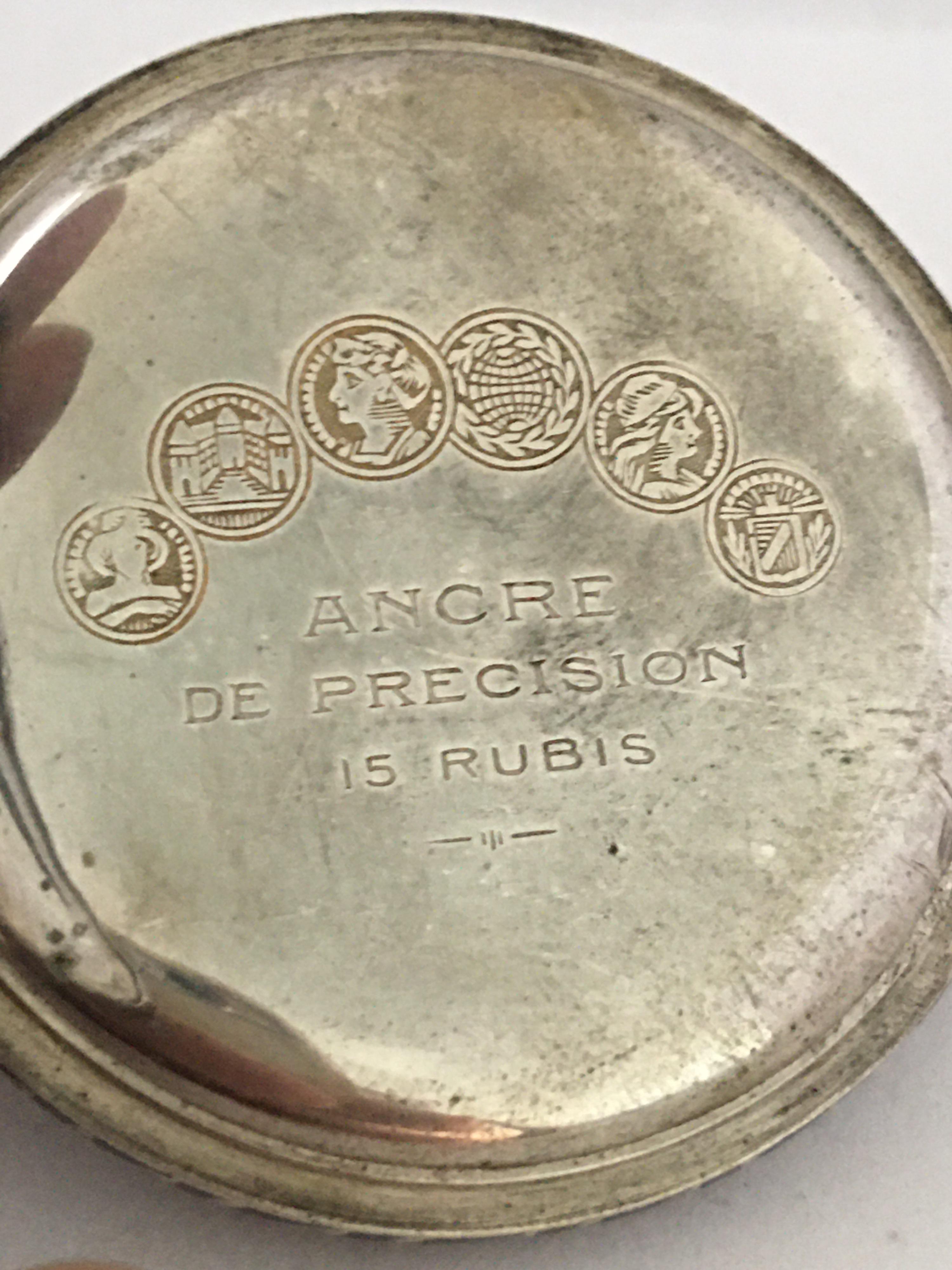 Women's or Men's Antique Silver Niello Stem-Wind Pocket Watch For Sale