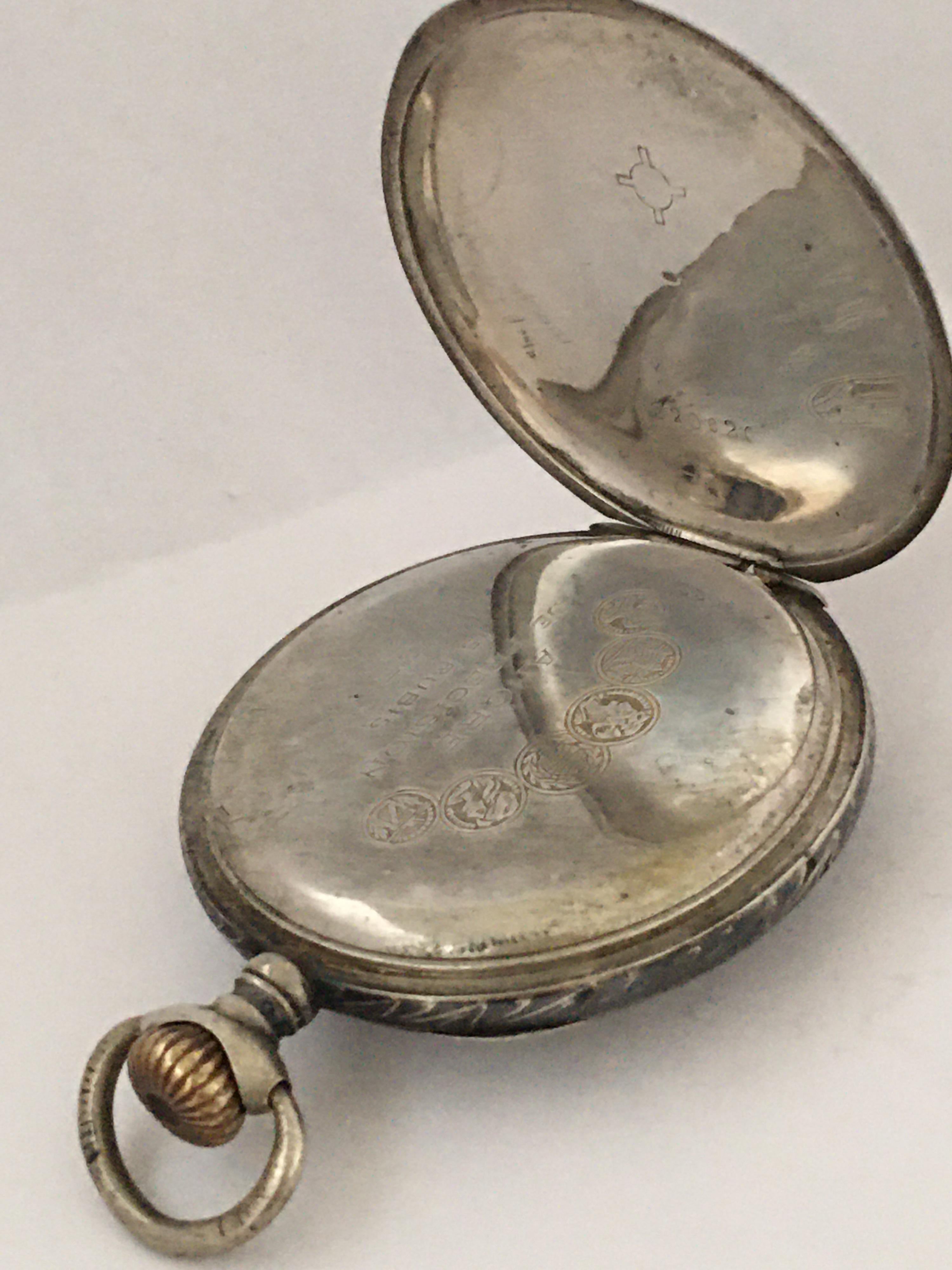 Antique Silver Niello Stem-Wind Pocket Watch For Sale 4