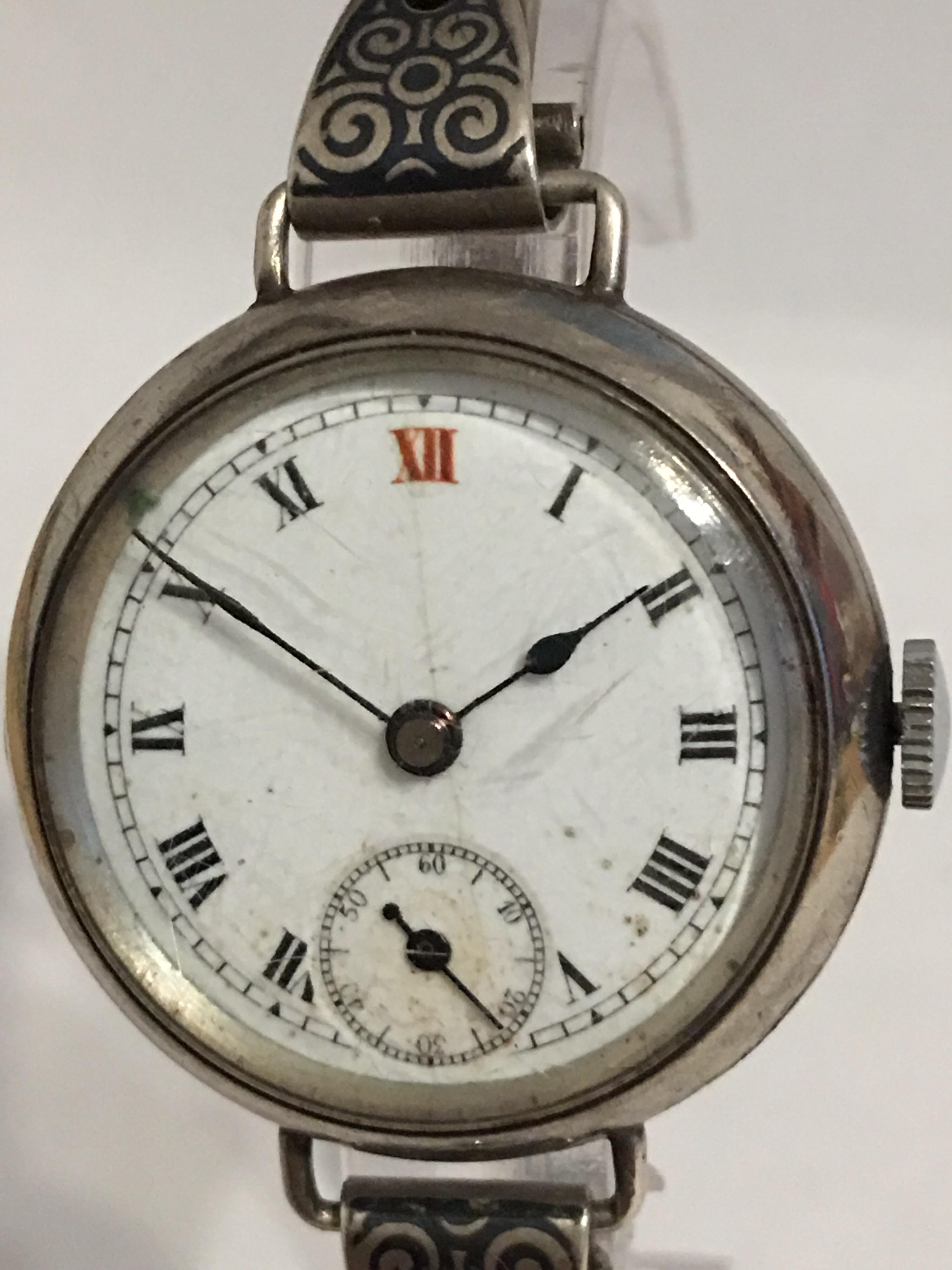 Antique Silver and Niello Trench Watch For Sale 6
