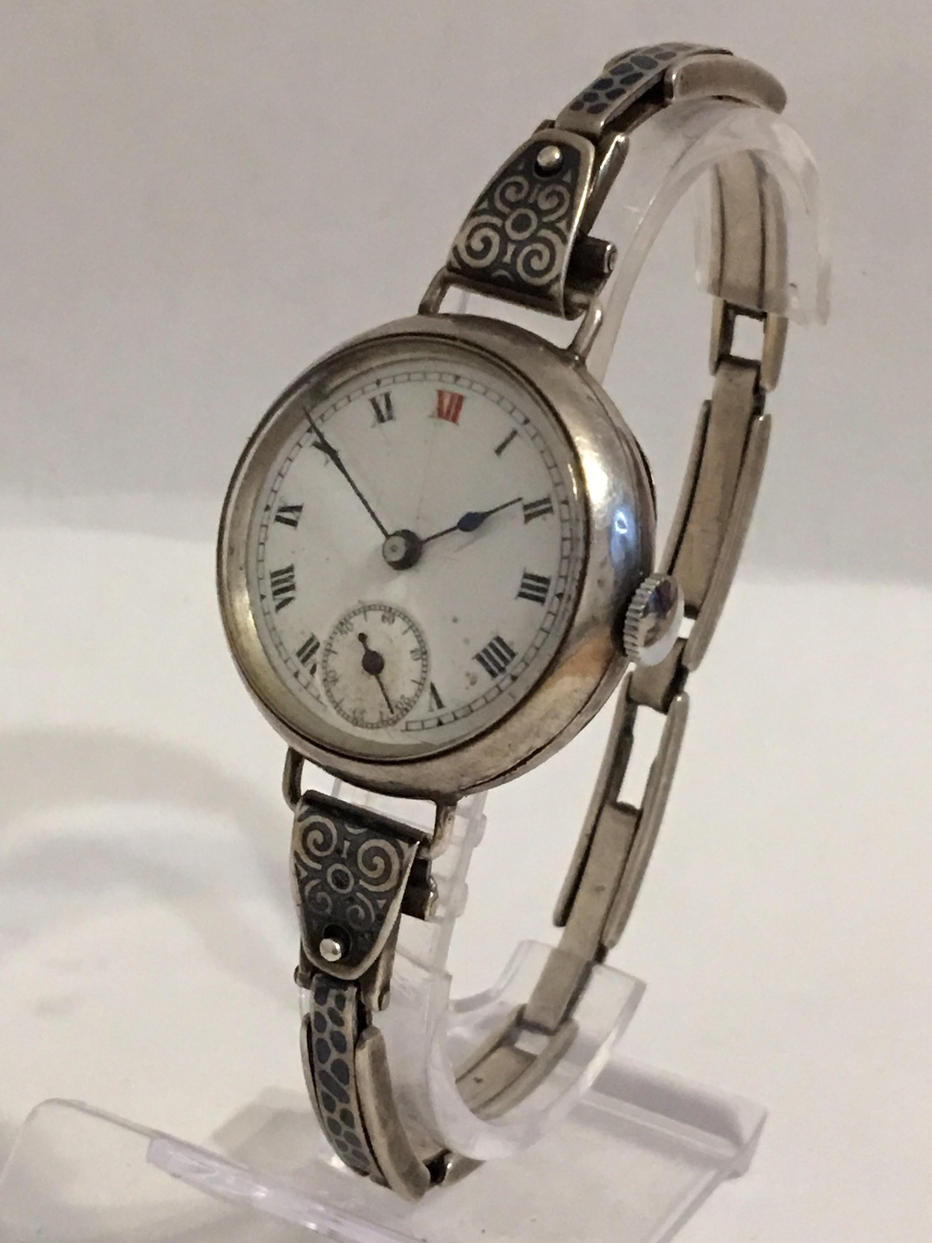 Antique Silver and Niello Trench Watch For Sale 7