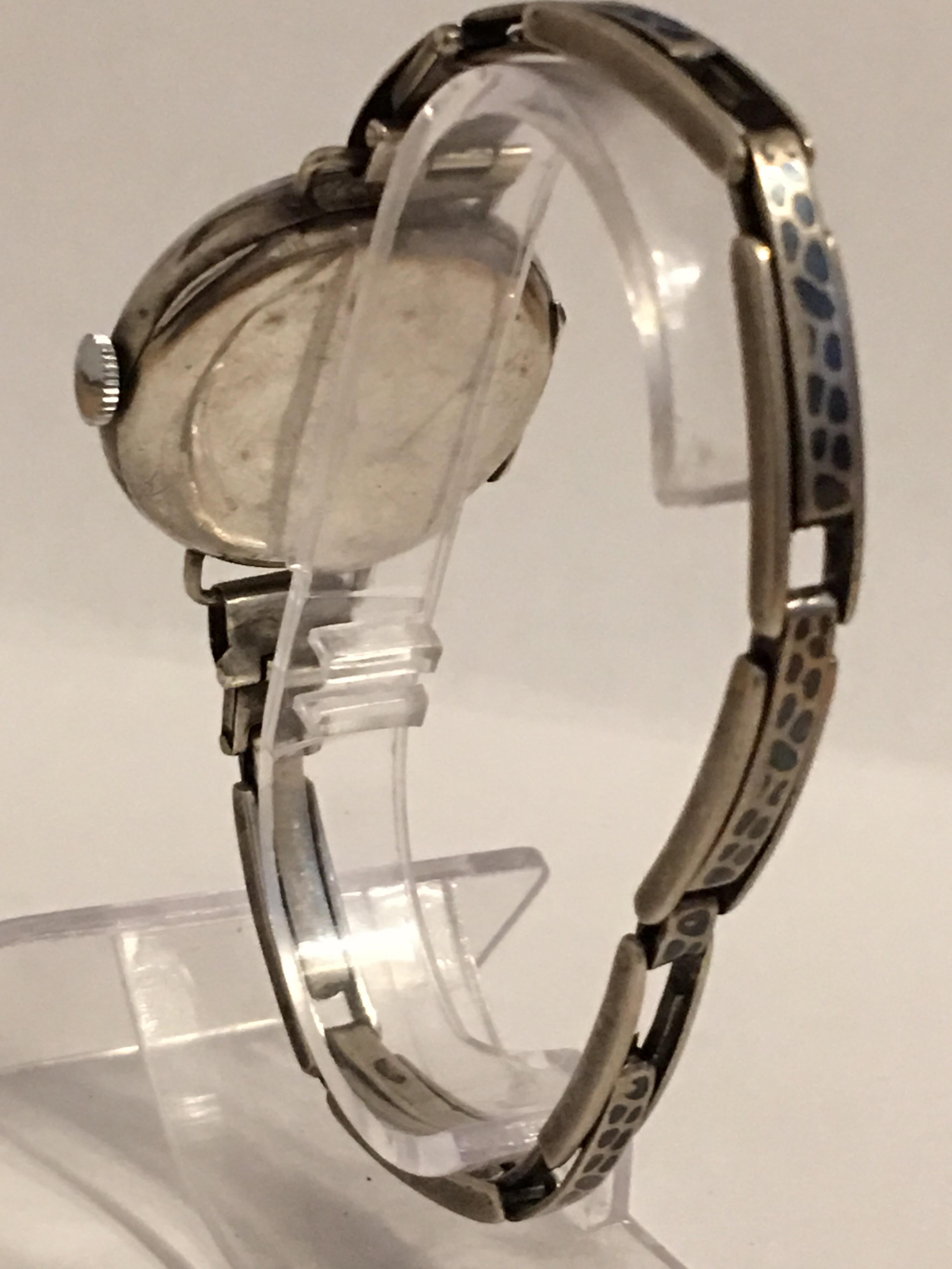 Women's or Men's Antique Silver and Niello Trench Watch For Sale