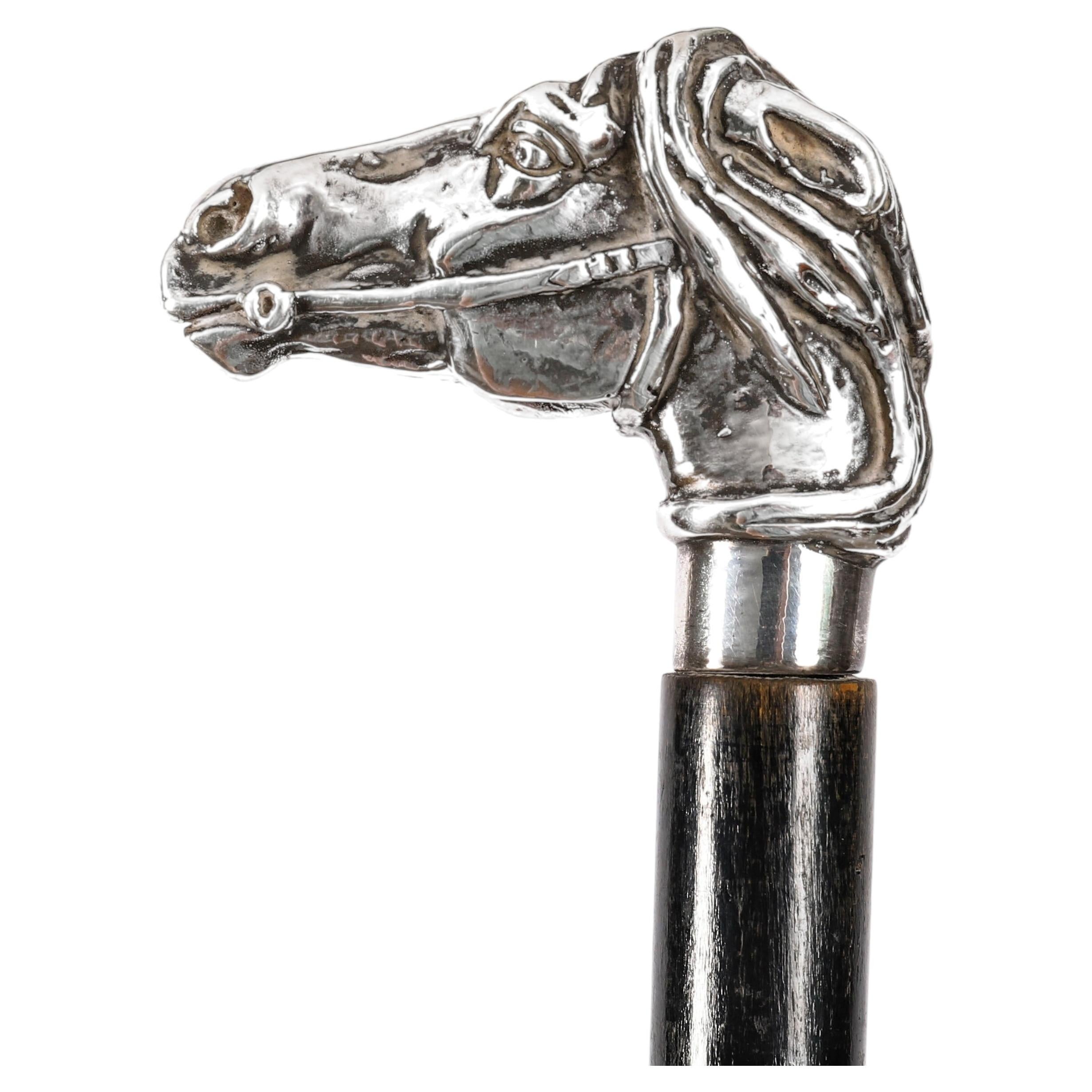 Bastón antiguo de plata con cabeza de caballo, del siglo XIX, 91 cm (36 pulgadas) en venta