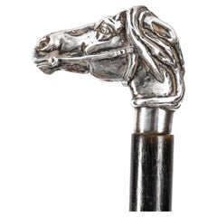 Antique Silver Novelty Horse Head Walking Cane Stick19th Century 91 cm 36 inch