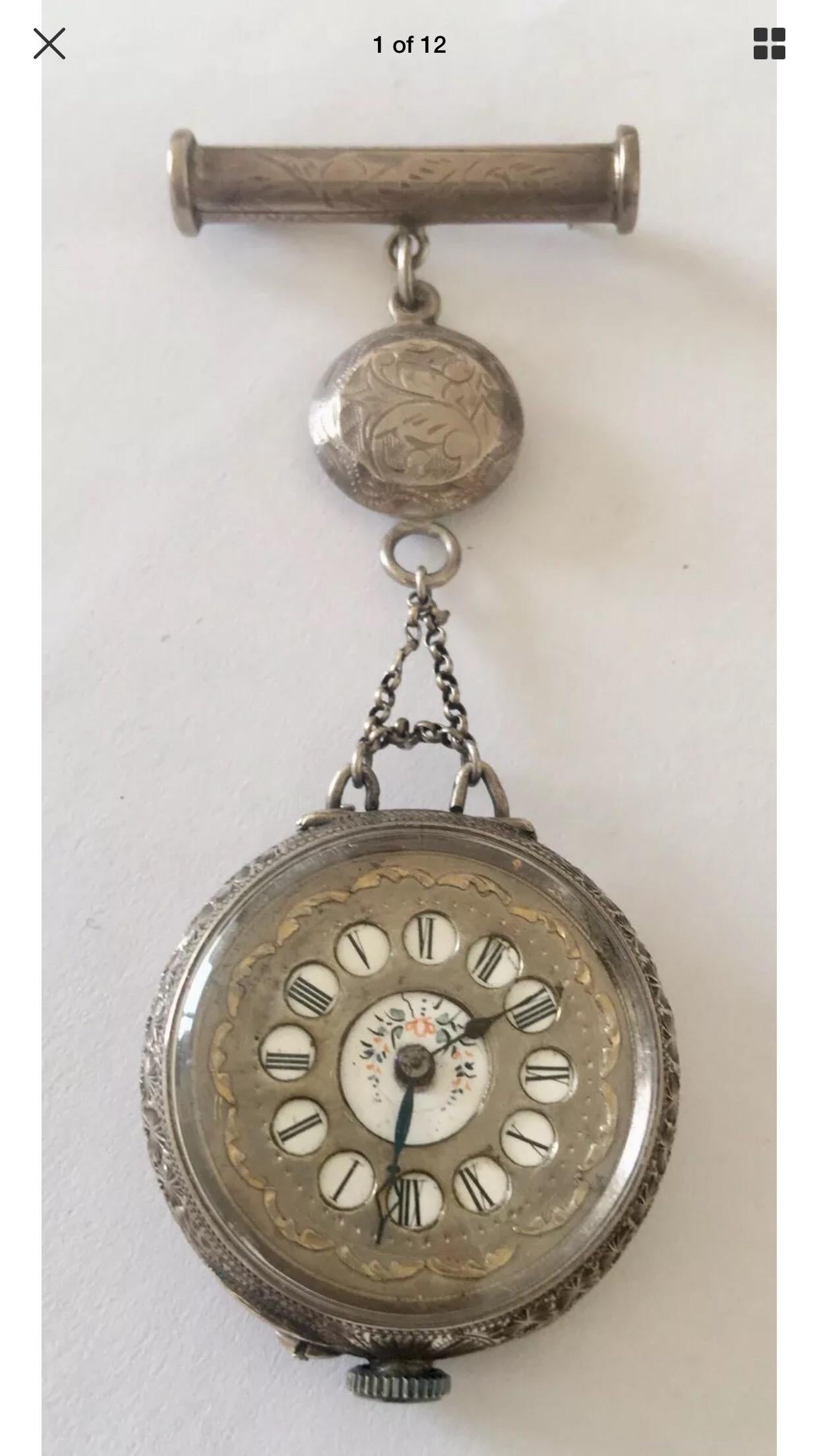 Antique Silver Nurses Fob Watch 6
