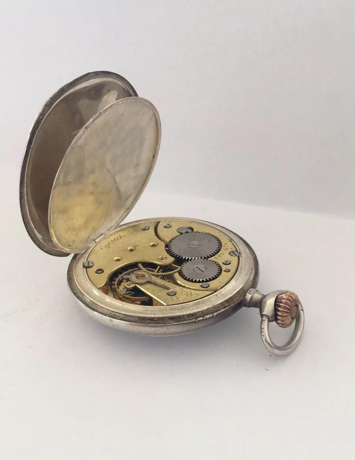 Antike Silber Omega Taschenuhr aus Silber 5