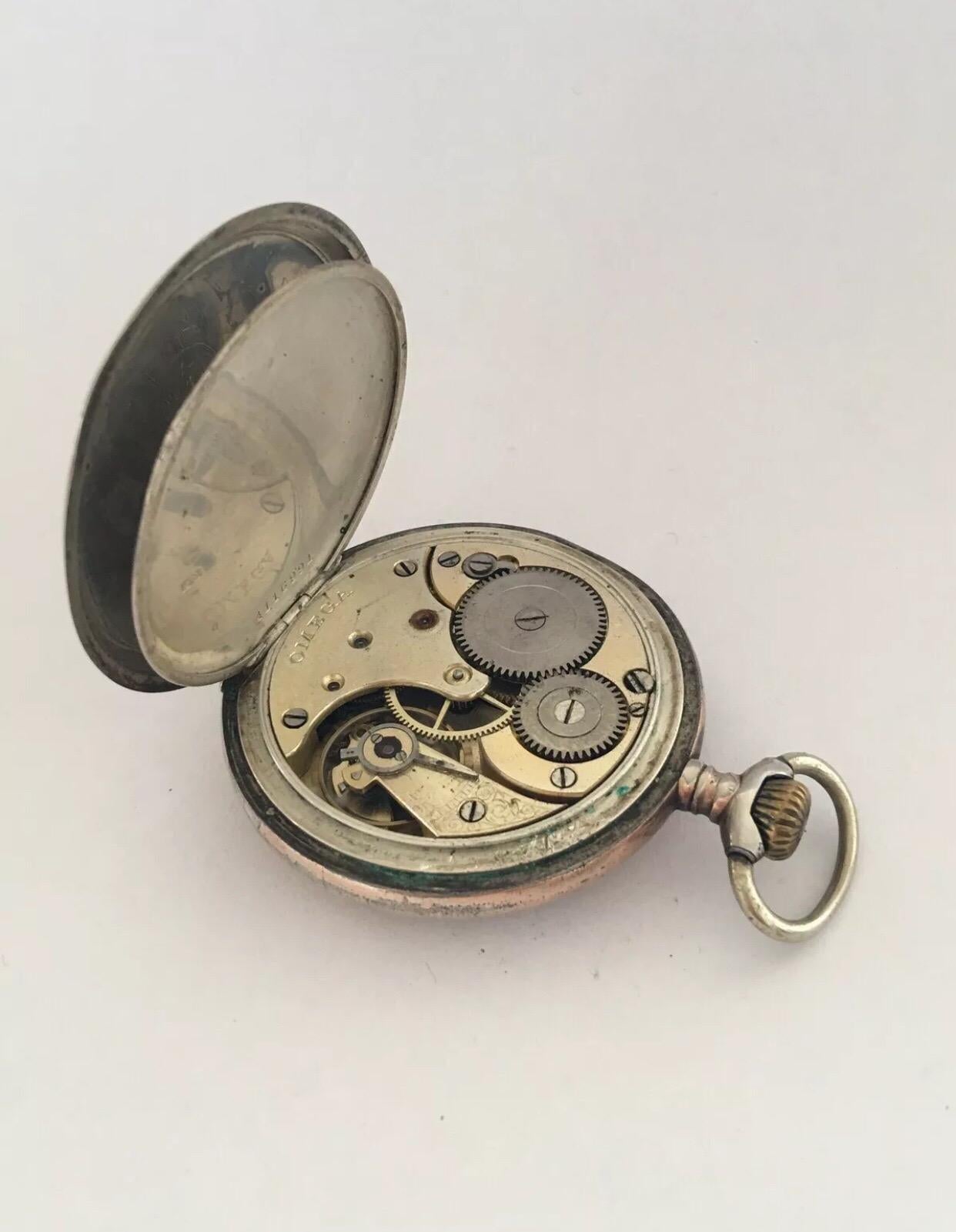 Antique Silver Omega Pocket Watch In Fair Condition In Carlisle, GB