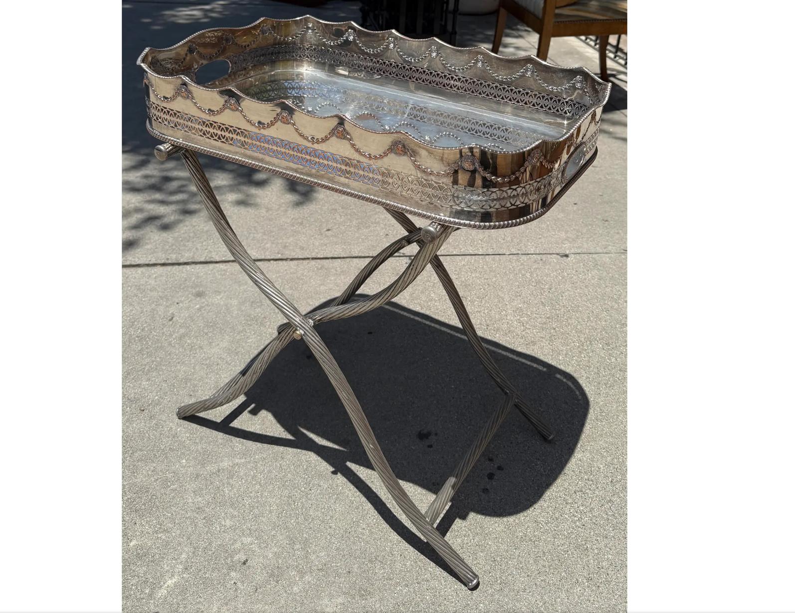 Antike Silber auf Kupfer Cocktail oder Tee & Kaffee Tablett Tisch (Hollywood Regency) im Angebot