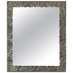 Antique Silver on Copper Repousse Wall Mirror