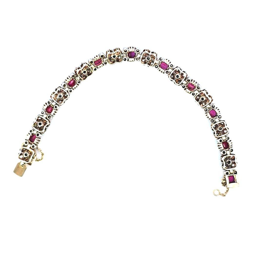 Antikes Armband aus Silber auf Gold mit Rubin und Diamanten, Mitte des Jahrhunderts, Portugal für Damen oder Herren