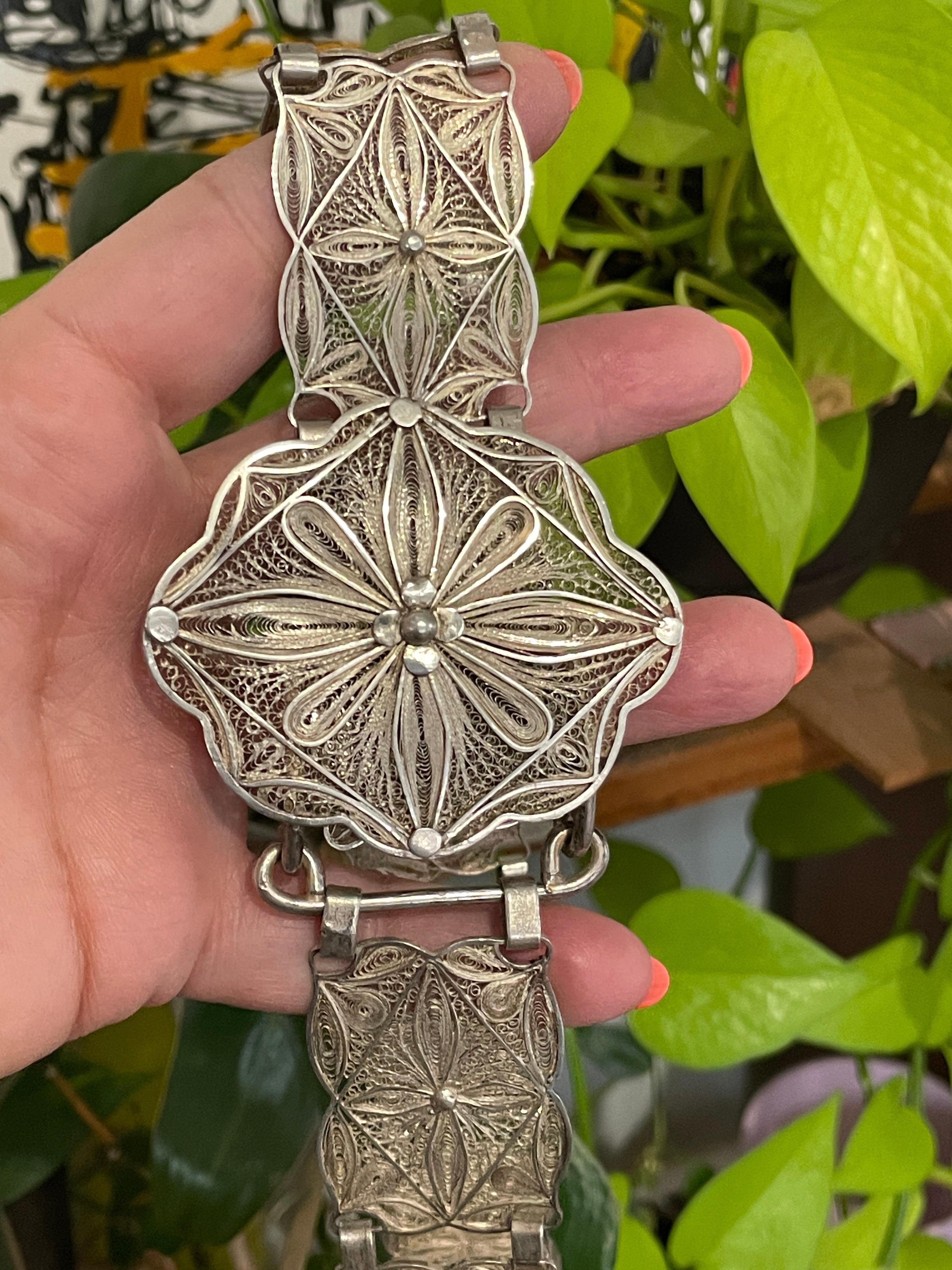 Antique Silver Open Work Filigree Paneled Belt For Sale 6