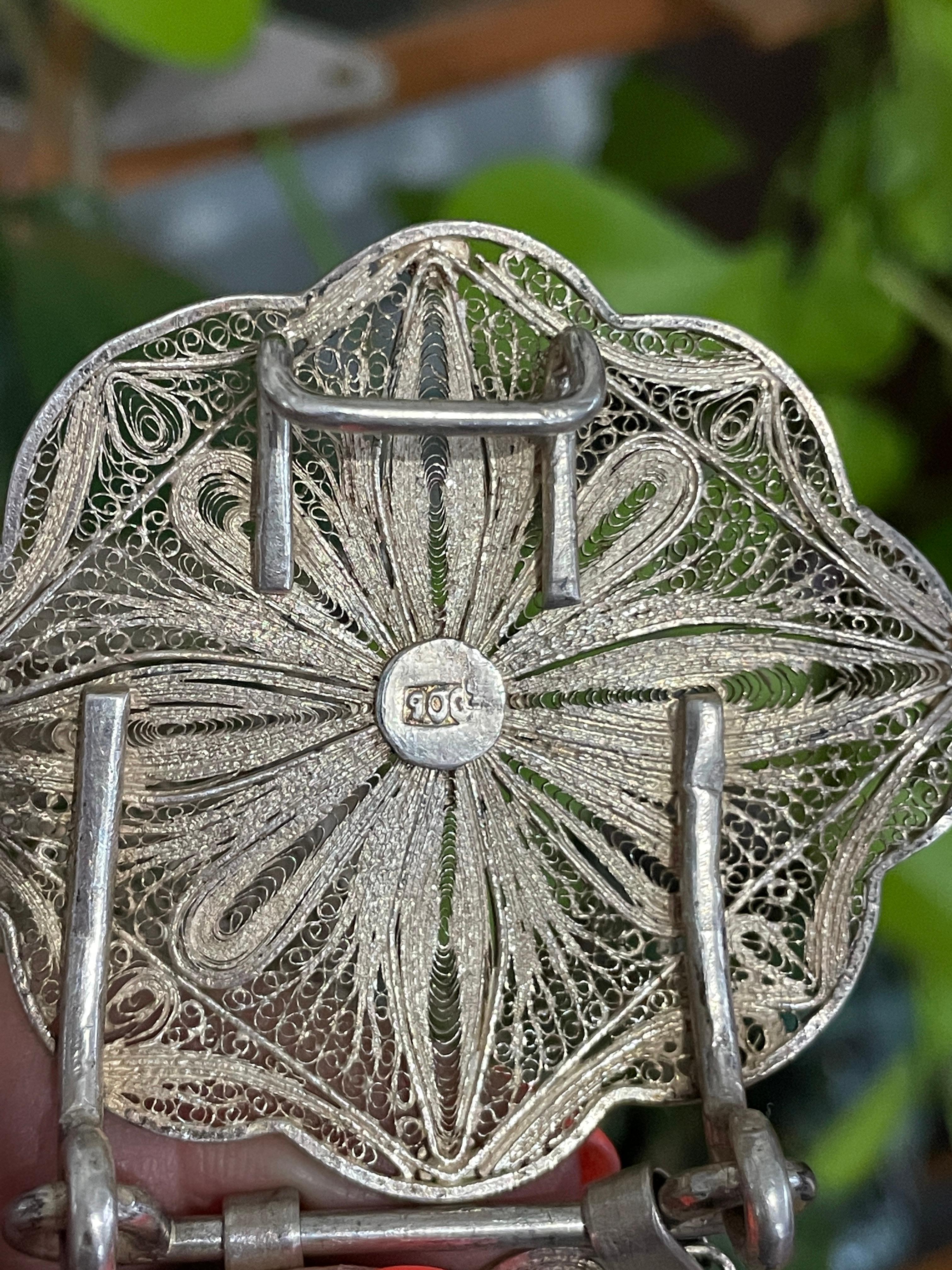 Antique Silver Open Work Filigree Paneled Belt For Sale 1