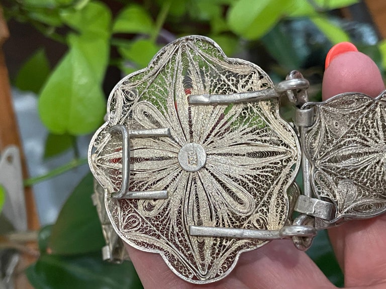 Antique Silver Open Work Filigree Paneled Belt For Sale at  display picture 1