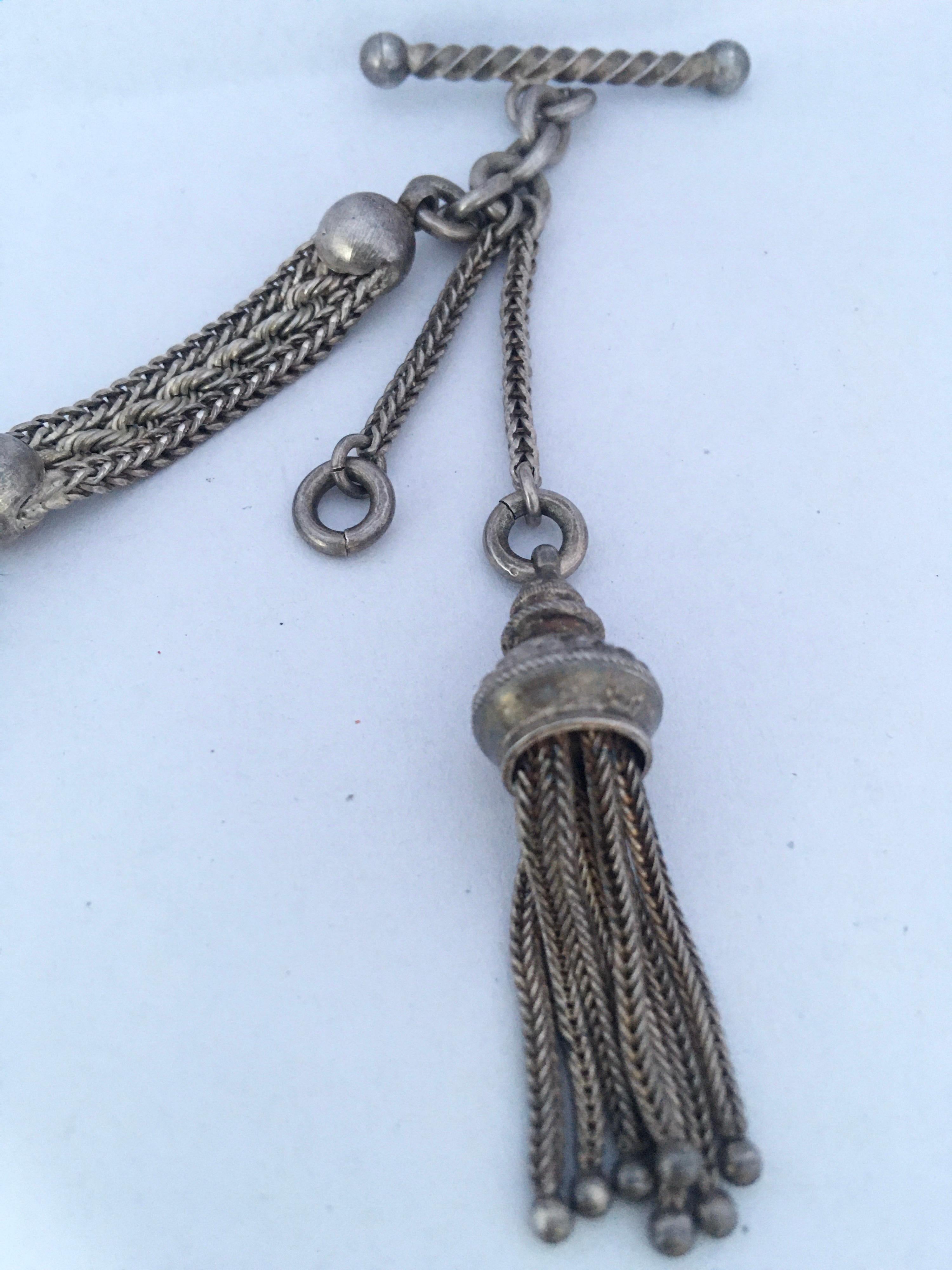 Antique Silver Ornate Pocket Watch Chain 6