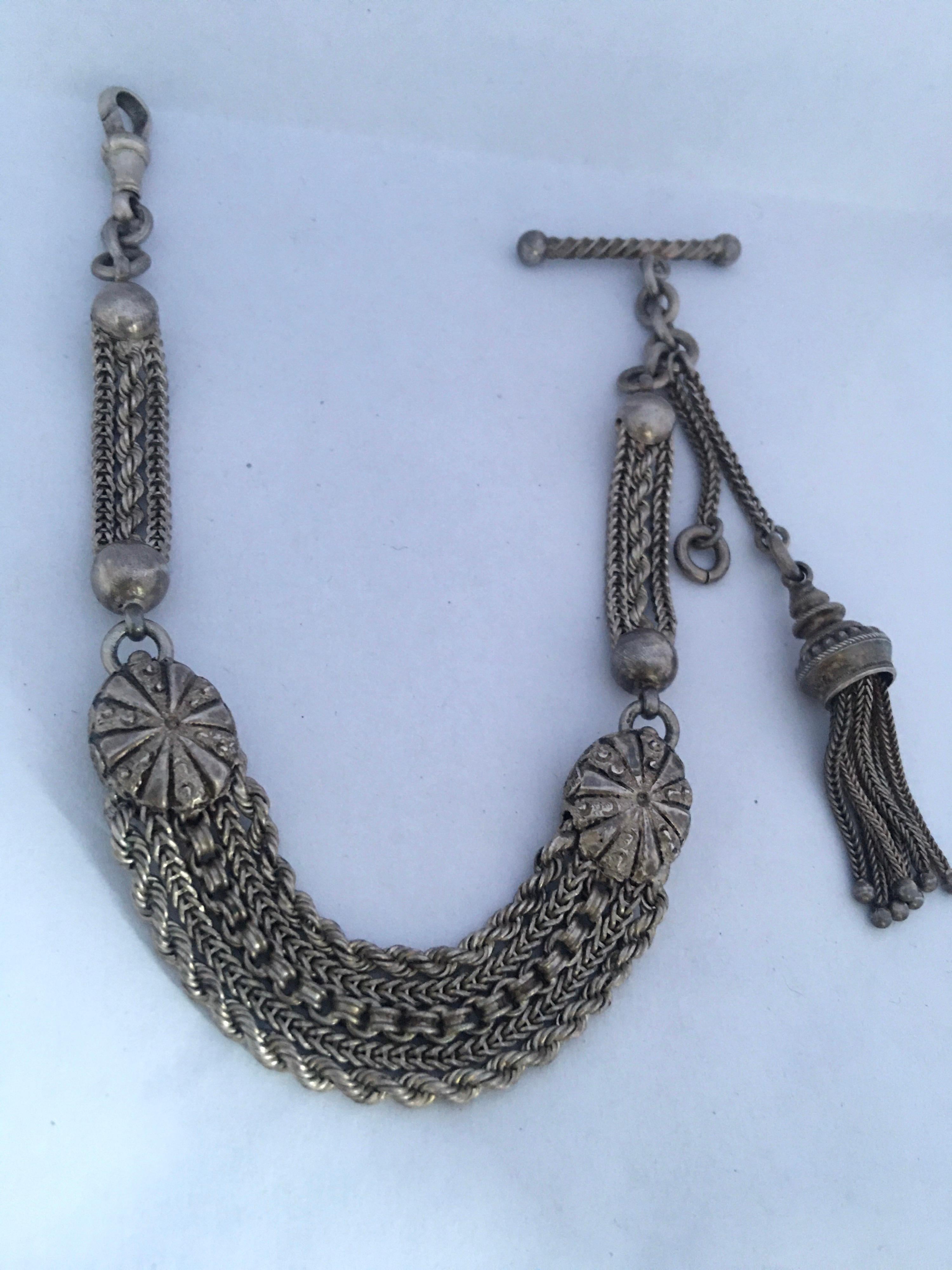 Antique Silver Ornate Pocket Watch Chain 8