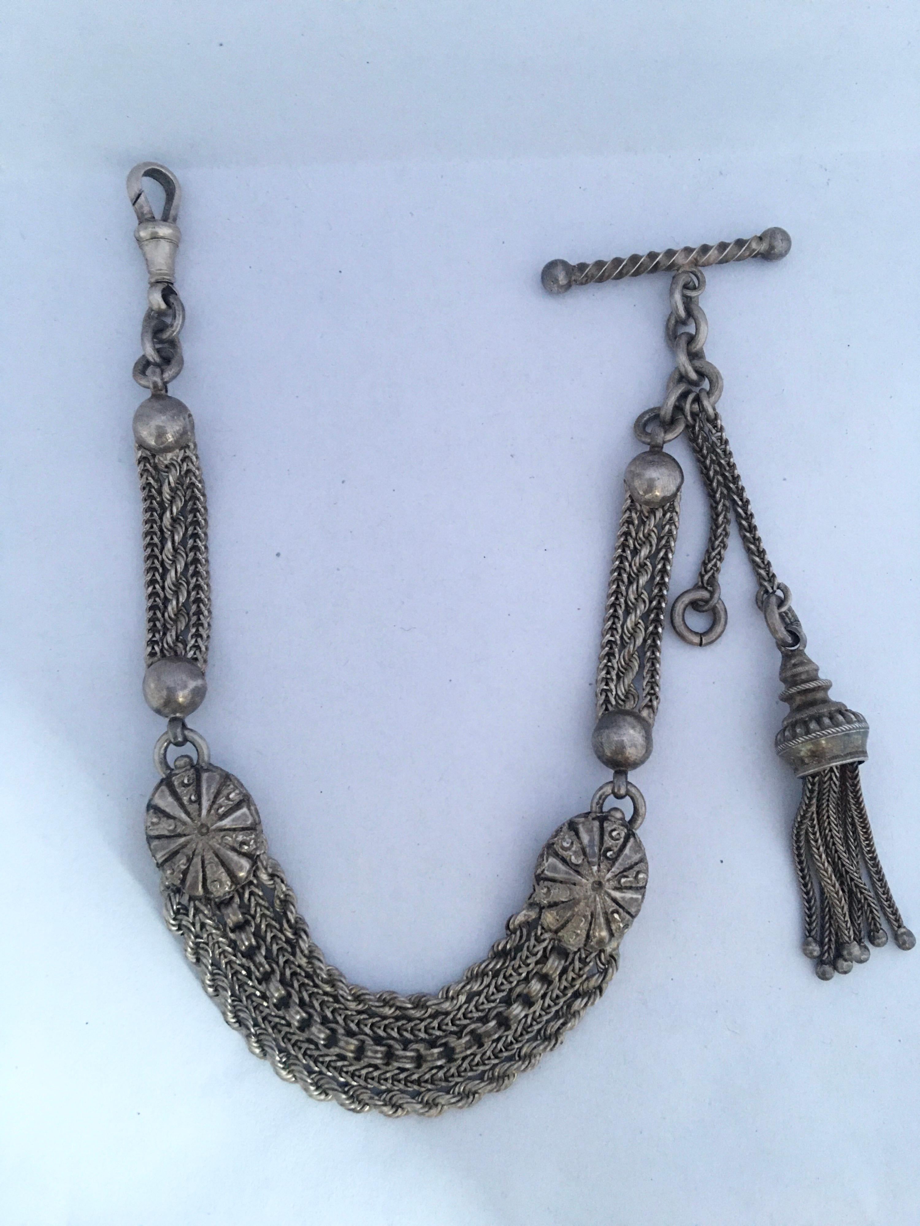 Antique Silver Ornate Pocket Watch Chain In Good Condition In Carlisle, GB