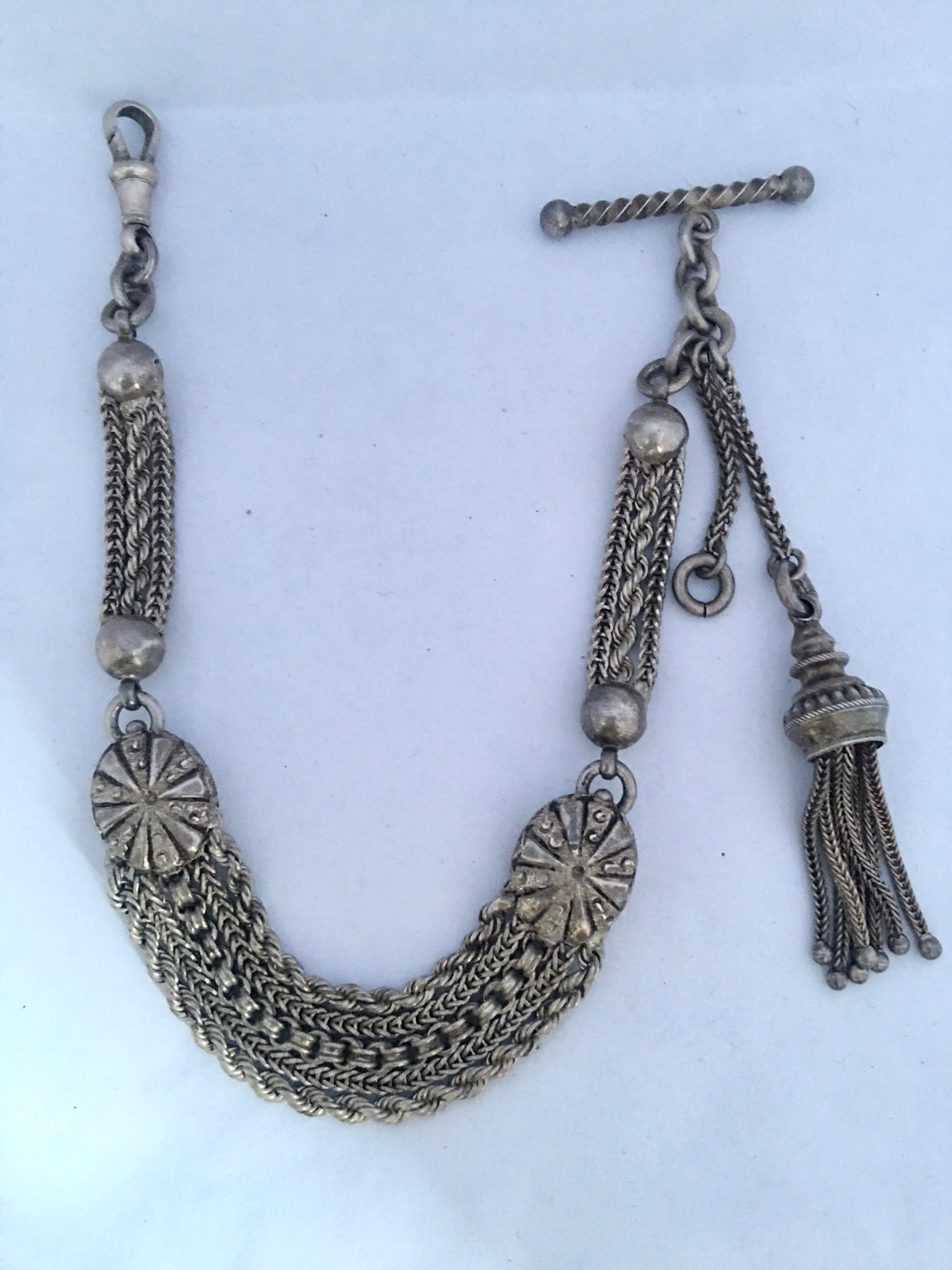 Women's or Men's Antique Silver Ornate Pocket Watch Chain