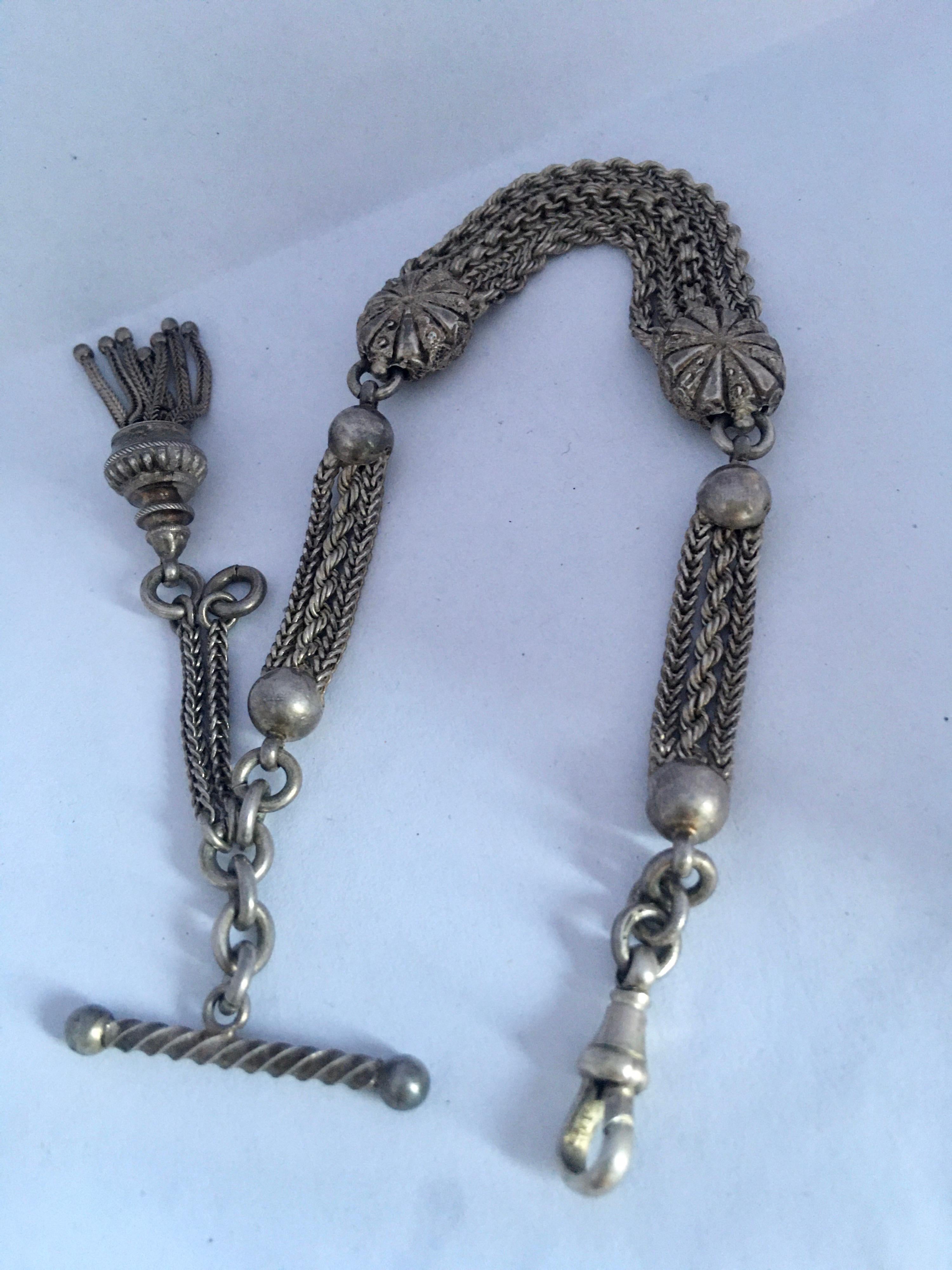 Antique Silver Ornate Pocket Watch Chain 1