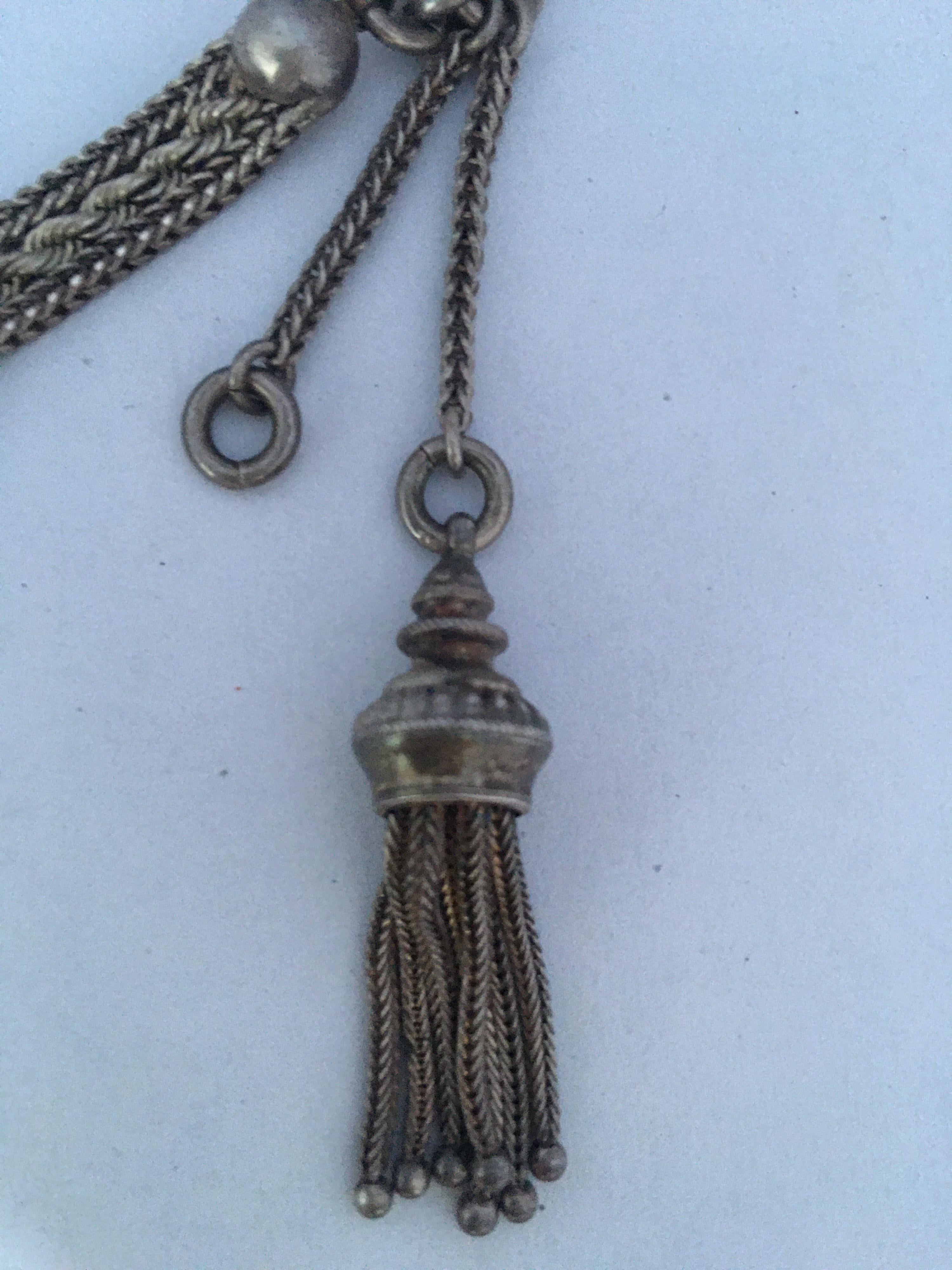 Antique Silver Ornate Pocket Watch Chain 2