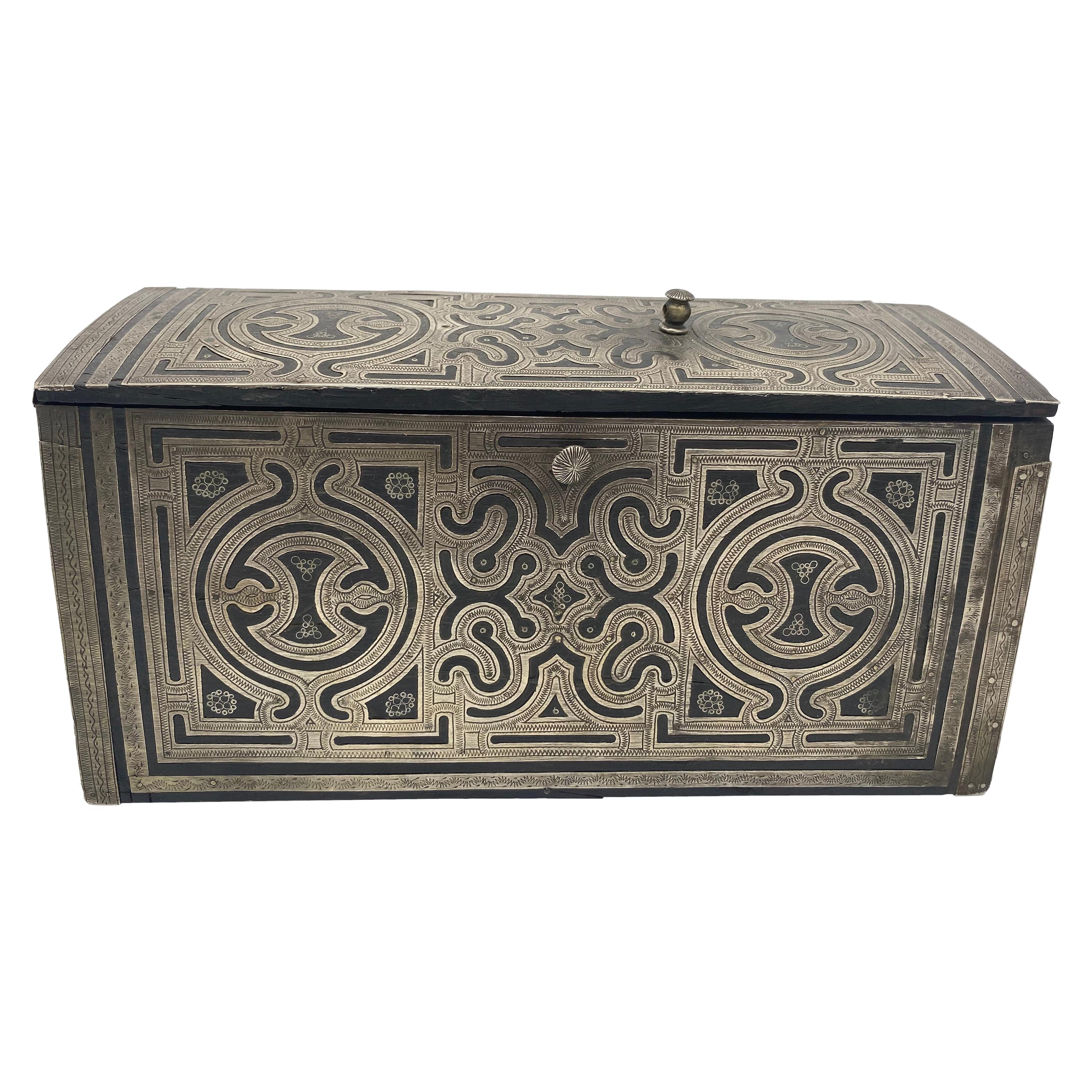 Antike Silber Außenschicht Holz Box