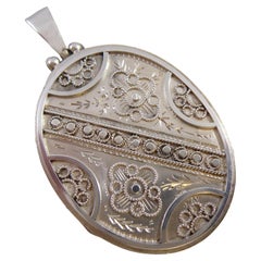 Antique Silver Oval Locket with Applied Wire Work Decoration, Chester, 1881
