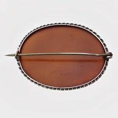 Antique Silver Oval Polished Carnelian Brooch with Rope Twist Edge