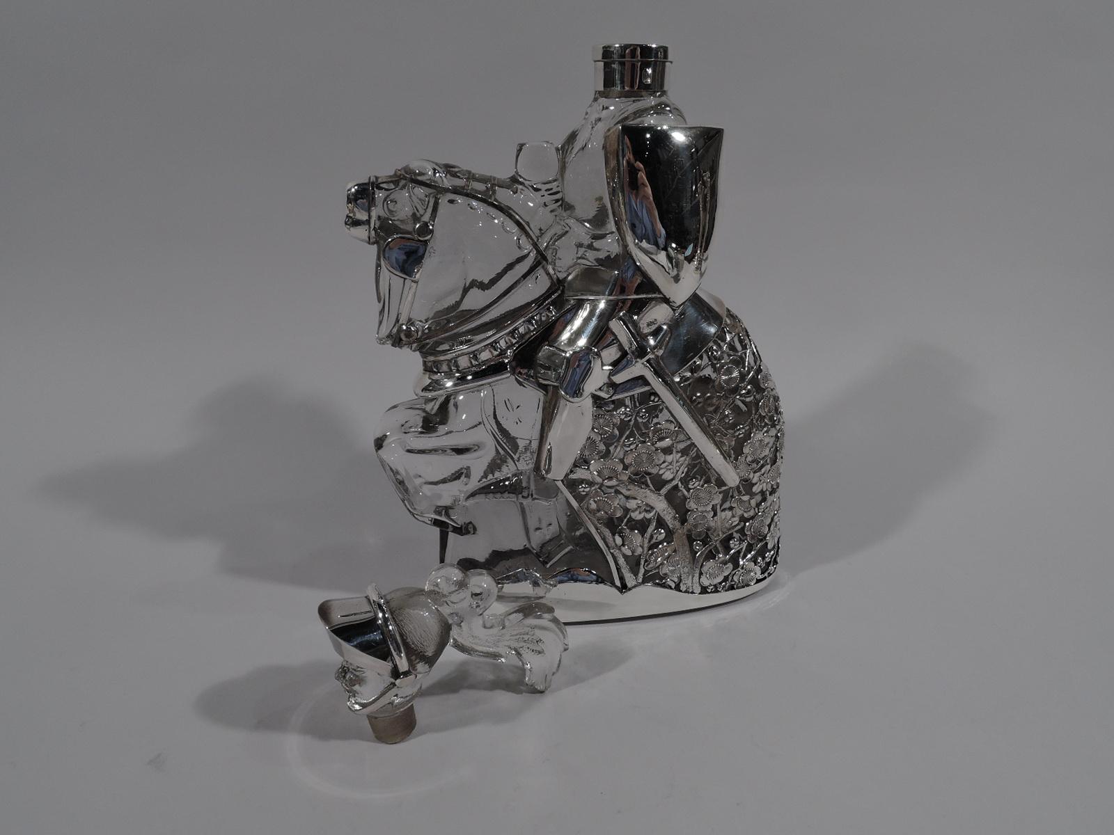 Art Deco Antique Silver Overlay Novelty Knight Errant Decanter