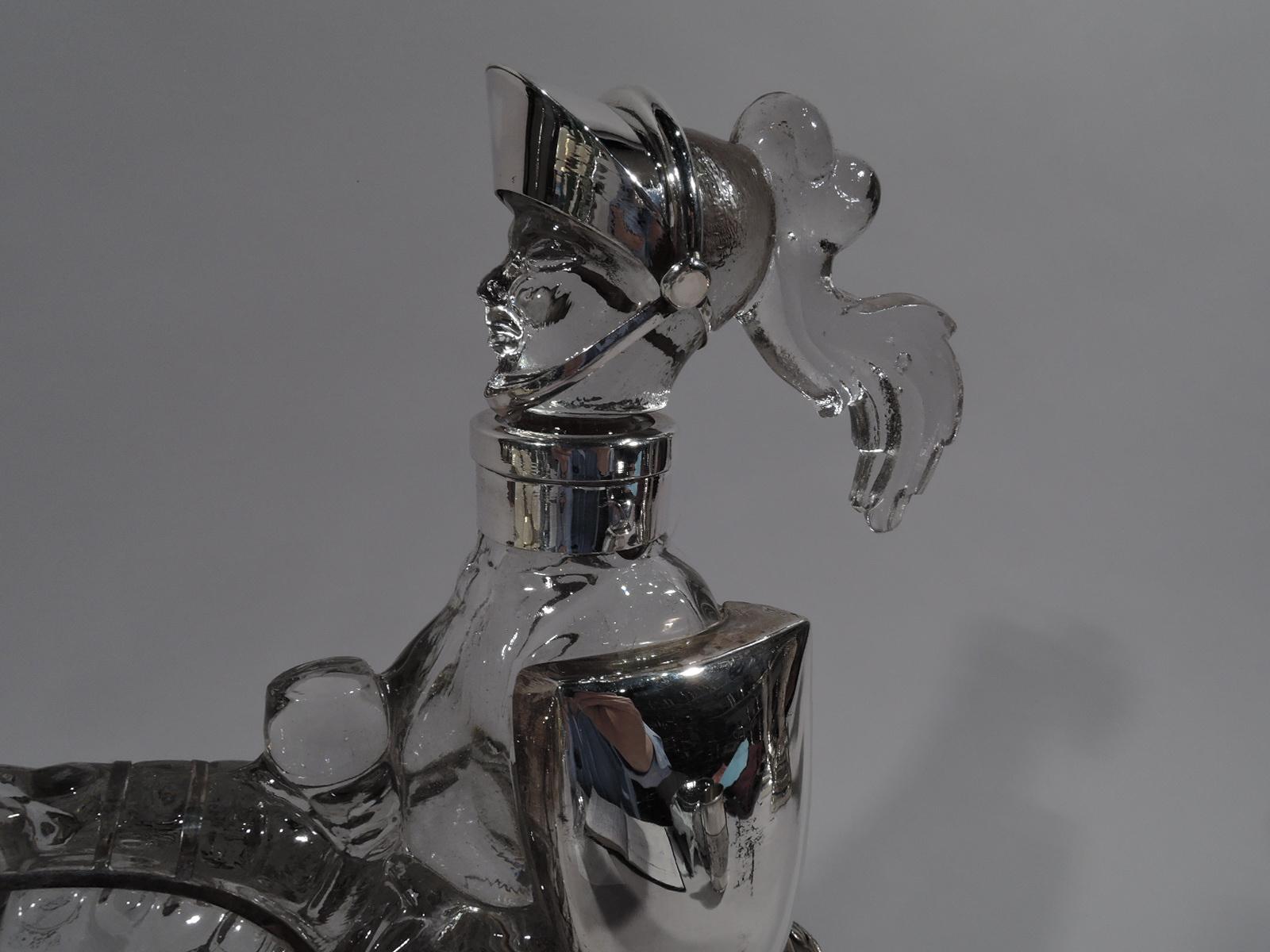 American Antique Silver Overlay Novelty Knight Errant Decanter