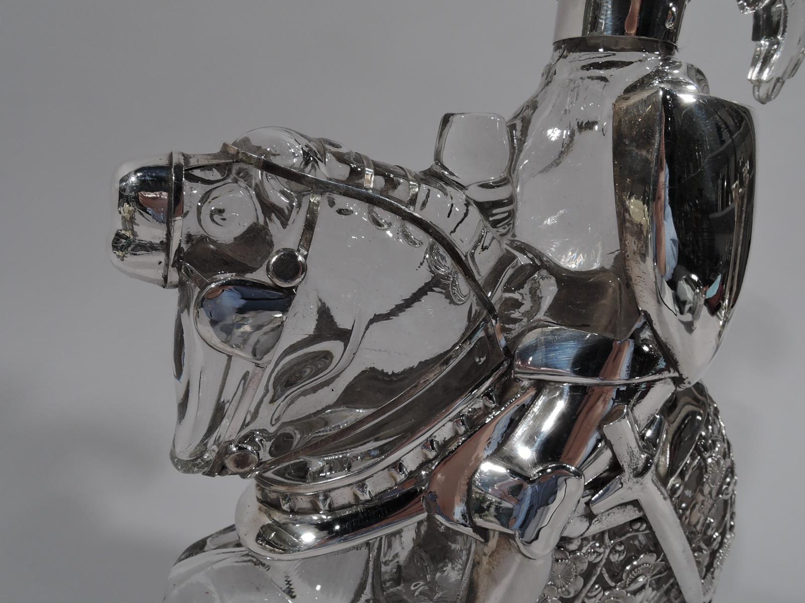 Antique Silver Overlay Novelty Knight Errant Decanter In Good Condition In New York, NY