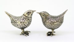 Antique Silver Pair of Salt and Pepper Bird Shakers, by FW, 19th Century