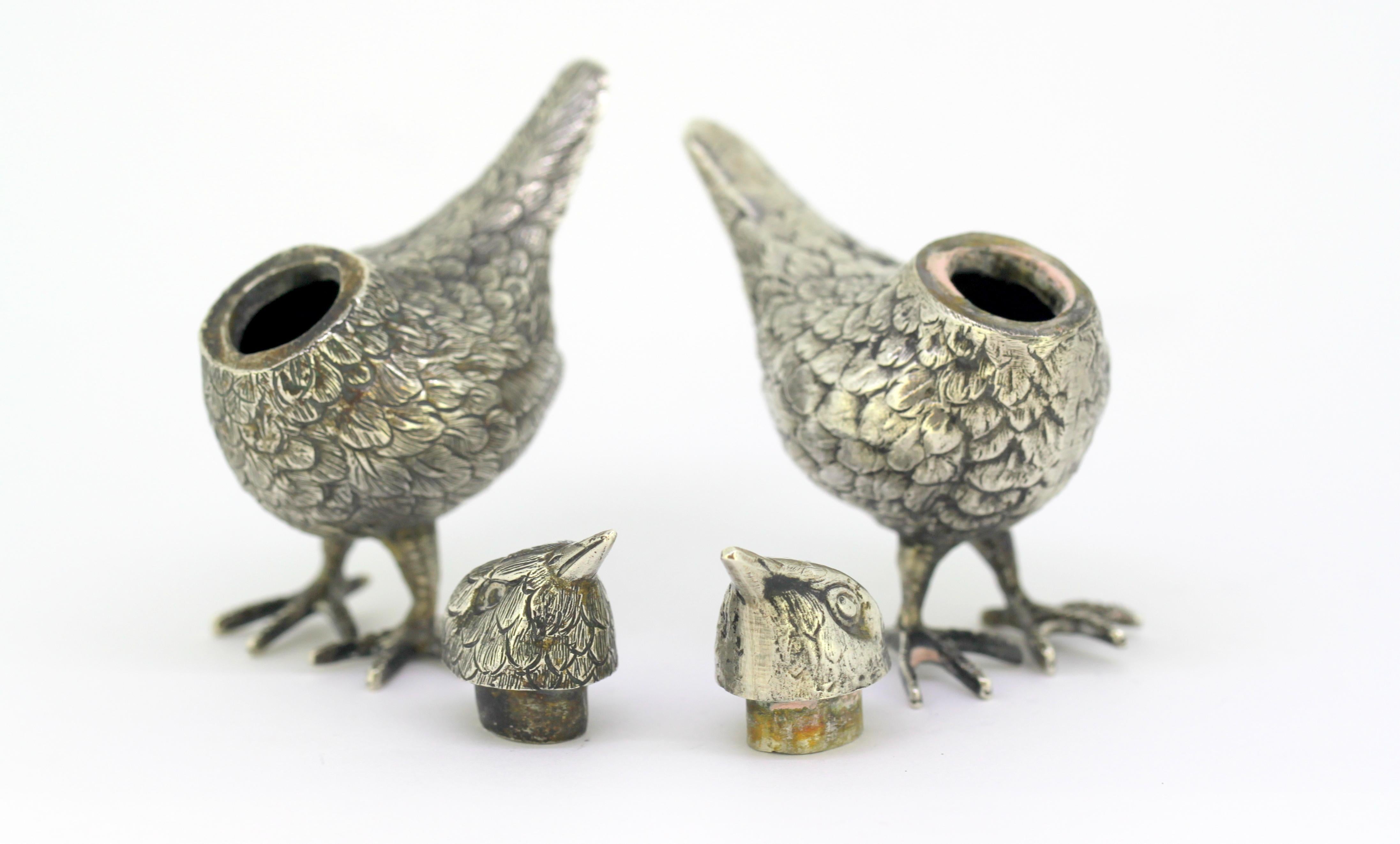 Antique Silver Pair of Salt and Pepper Bird Shakers, by FW, 19th Century 1