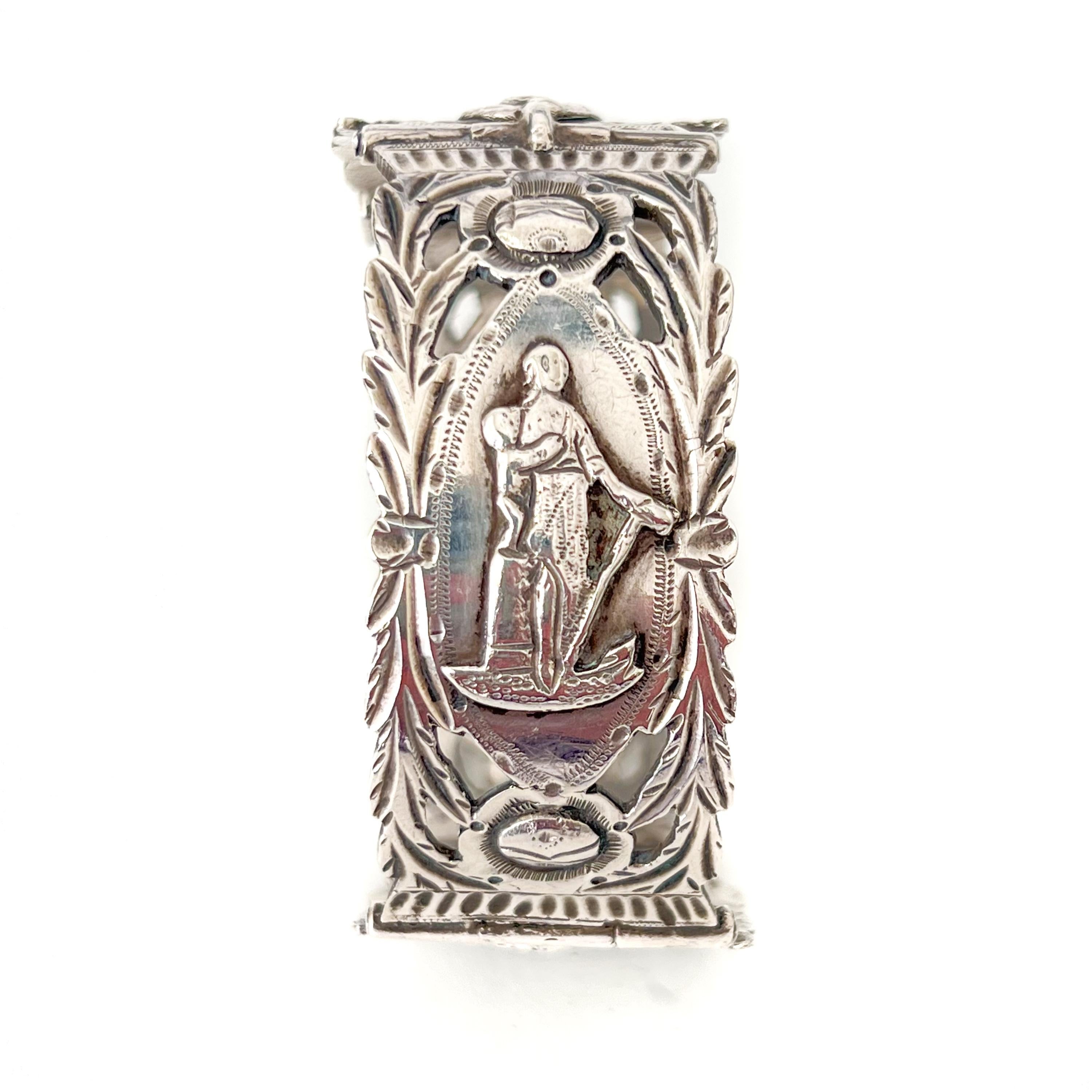 Artigiano Antico bracciale a pannello in argento con figure bibliche in vendita