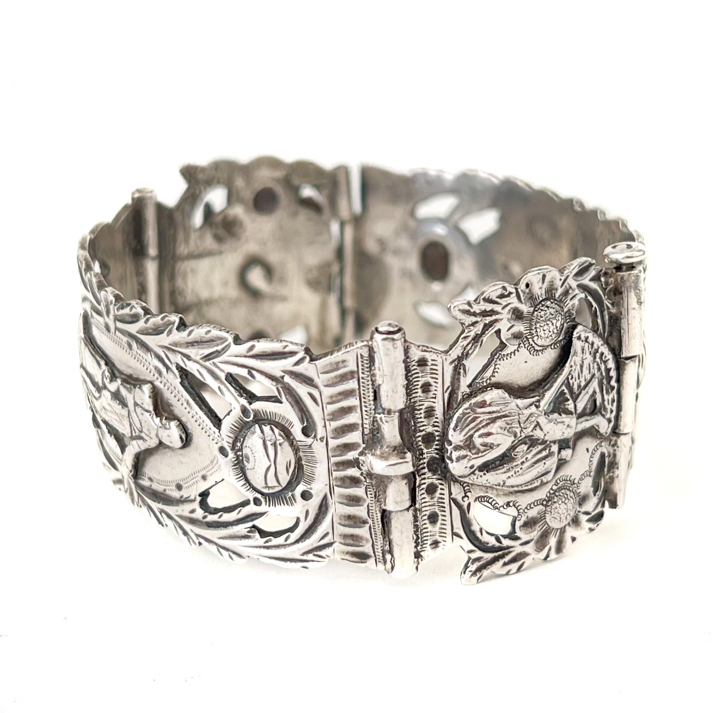 da uomo o donna Antico bracciale a pannello in argento con figure bibliche in vendita
