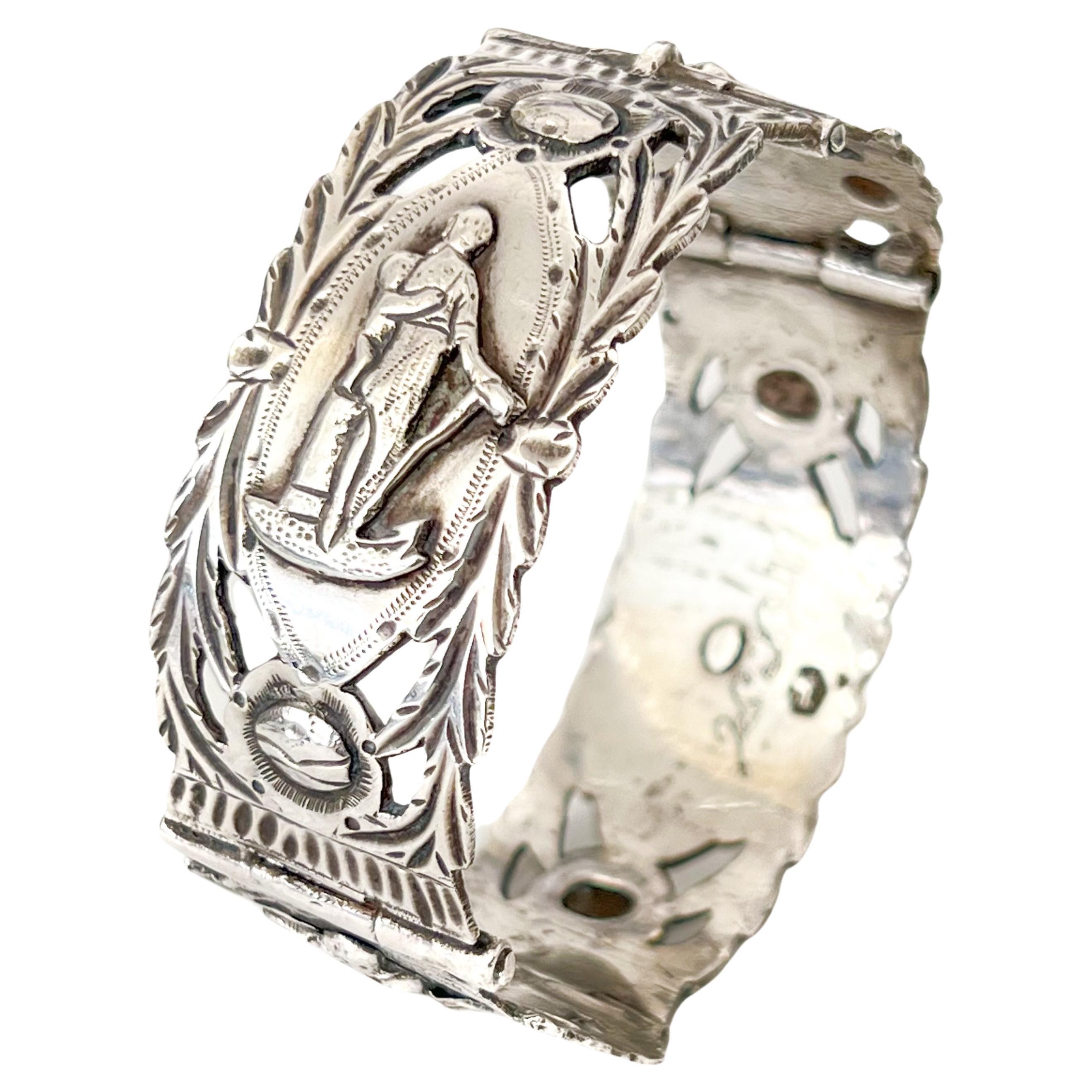 Antique Silver Panel Bracelet with Biblical Figures